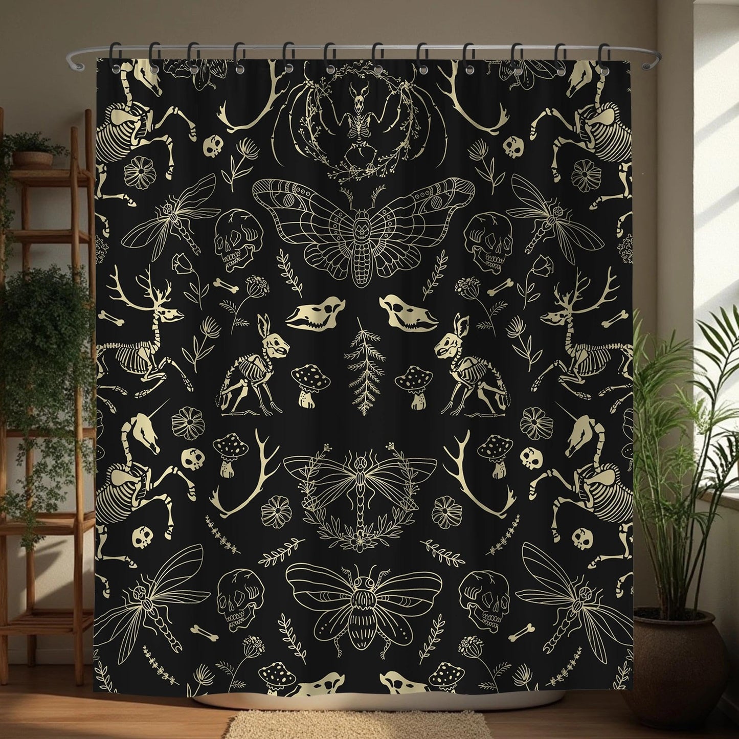 TSLOVER Black Goth Skull Shower Curtains,Spooky Gothic and Skull Shower Curtain for Bathroom,Funny Western Witchy Waterproof Polyester Fabric Bath Curtain Decor,72x72 Inches