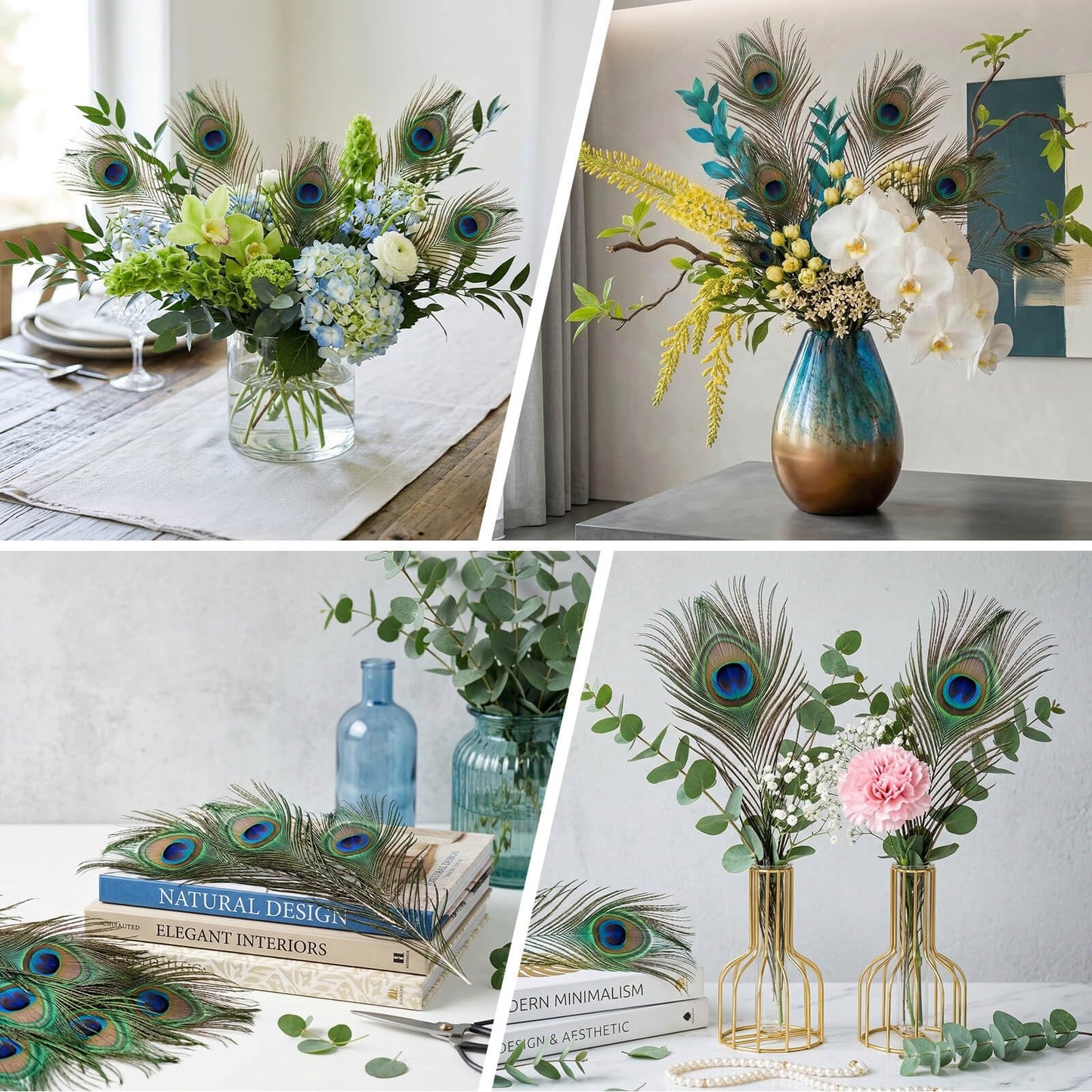 Piokio 50 pcs Peacock Feather in Bulk 10-12 inch(25-30 cm) Bulk for DIY, Craft Vase Wedding Home Party Christmas Day Peacock Feathers Decoration