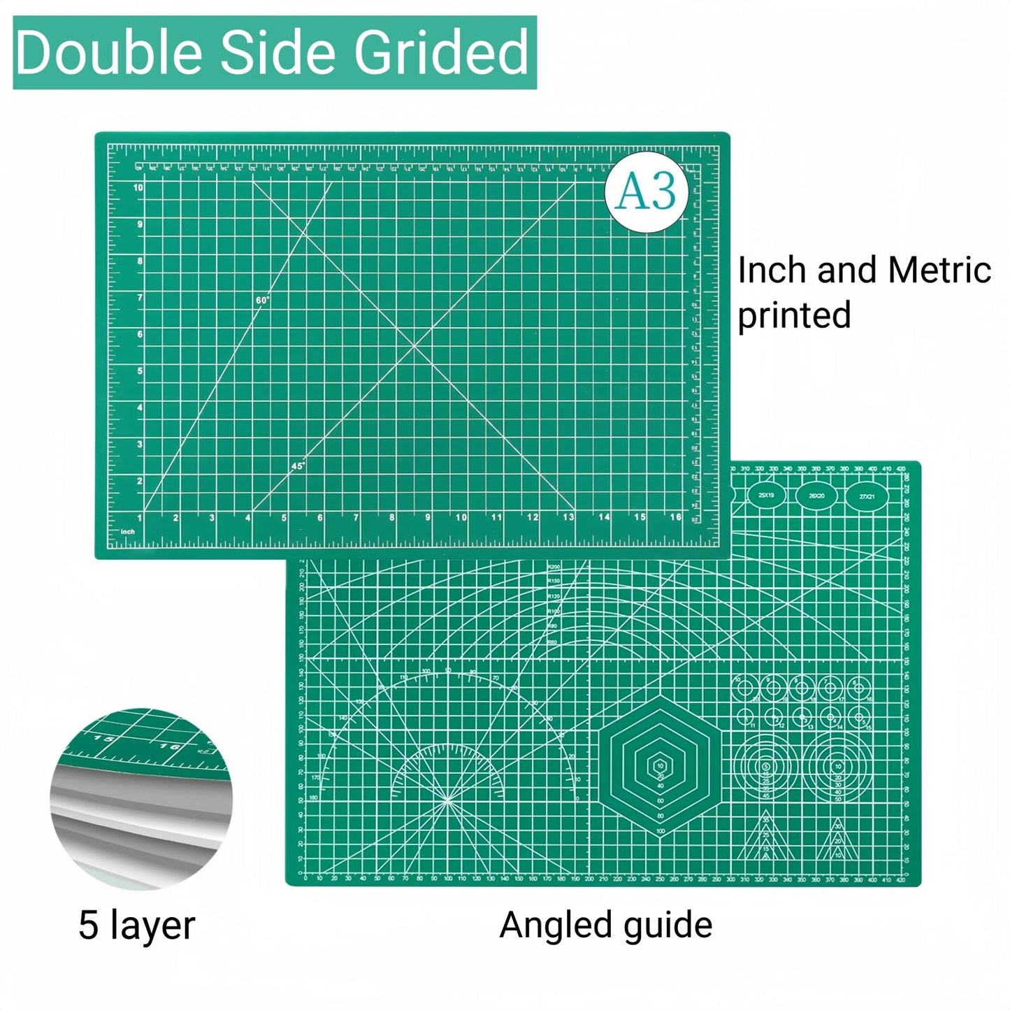 AMASEWART 45mm Rotary Cutter and Mat Set, Fabric Cutter Wheel and 12x18 Inch Self Healing Sewing Cutting Mat, Fabric Rotary Cutter with 5pcs Rotary Blades for Quilting Patchworking Crafts, Turquoise