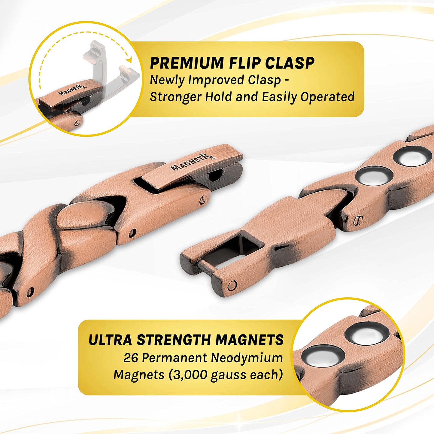 MagnetRX® Women's Pure Copper Magnetic Bracelet – Effective Ultra Strength Magnetic Copper Bracelets for Women – Adjustable Bracelet Length with Included Sizing Tool (XO Style)