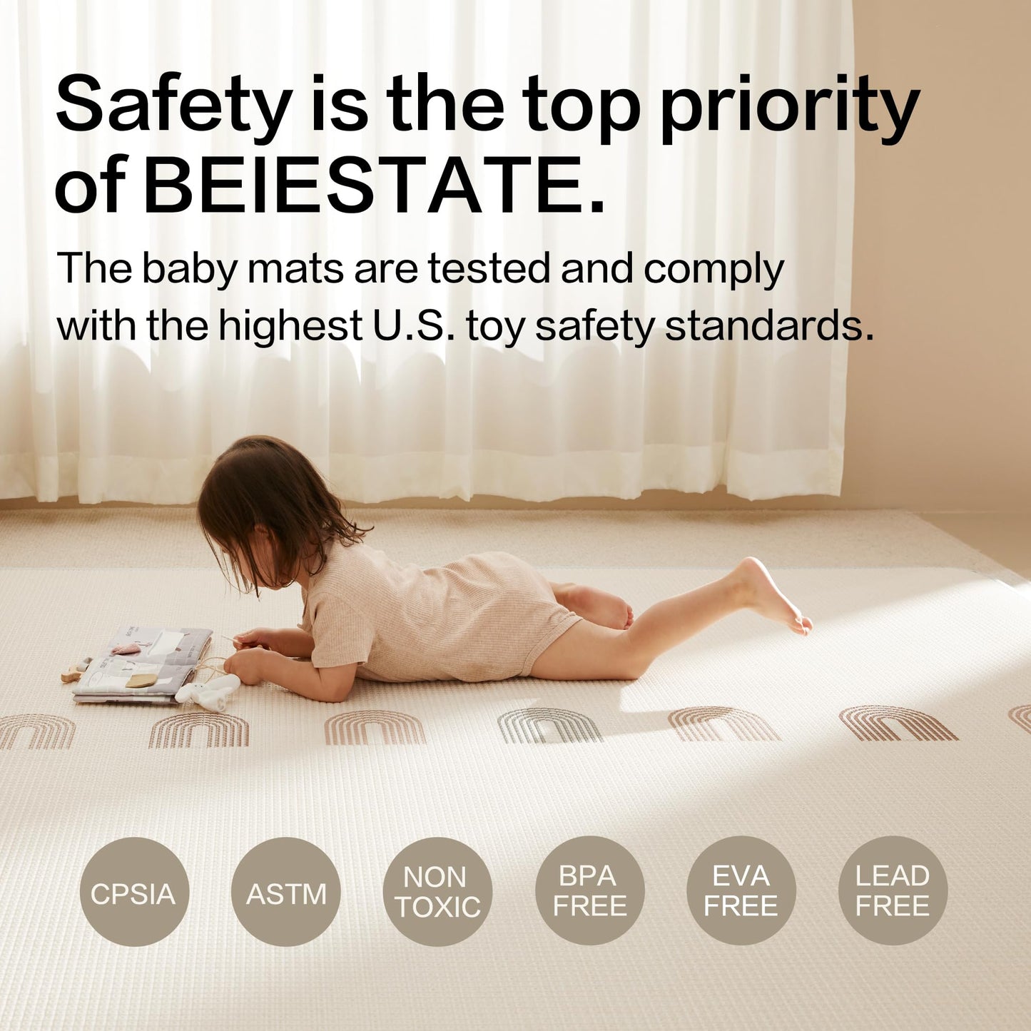BEIESTATE Baby Play Mat for Floor, Extra Large 79" x 55", 0.6” Thickened XPE Foam Cushion, Seamless No-Gap Design, Waterproof Non-Slip Tummy Time Crawling Surface, Reversible for Infants & Toddlers