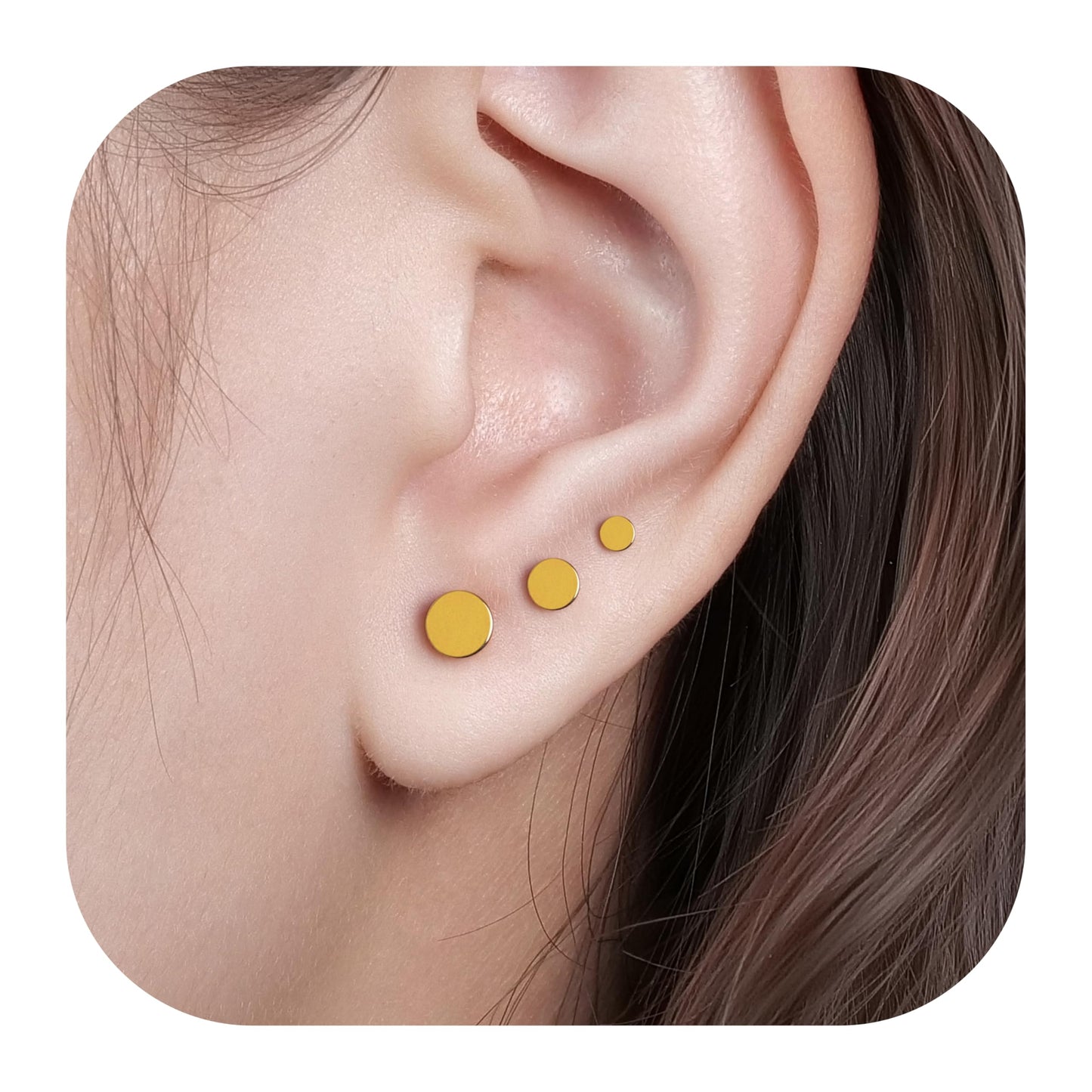 limerencia G23 Hypoallergenic Titanium Screw on Back Flat Back Dot Stud Earrings, 3mm/4mm/5mm Simple Classic Cartilage Non-Nickel Stud Earrings for Women Men(3mm,Gold)