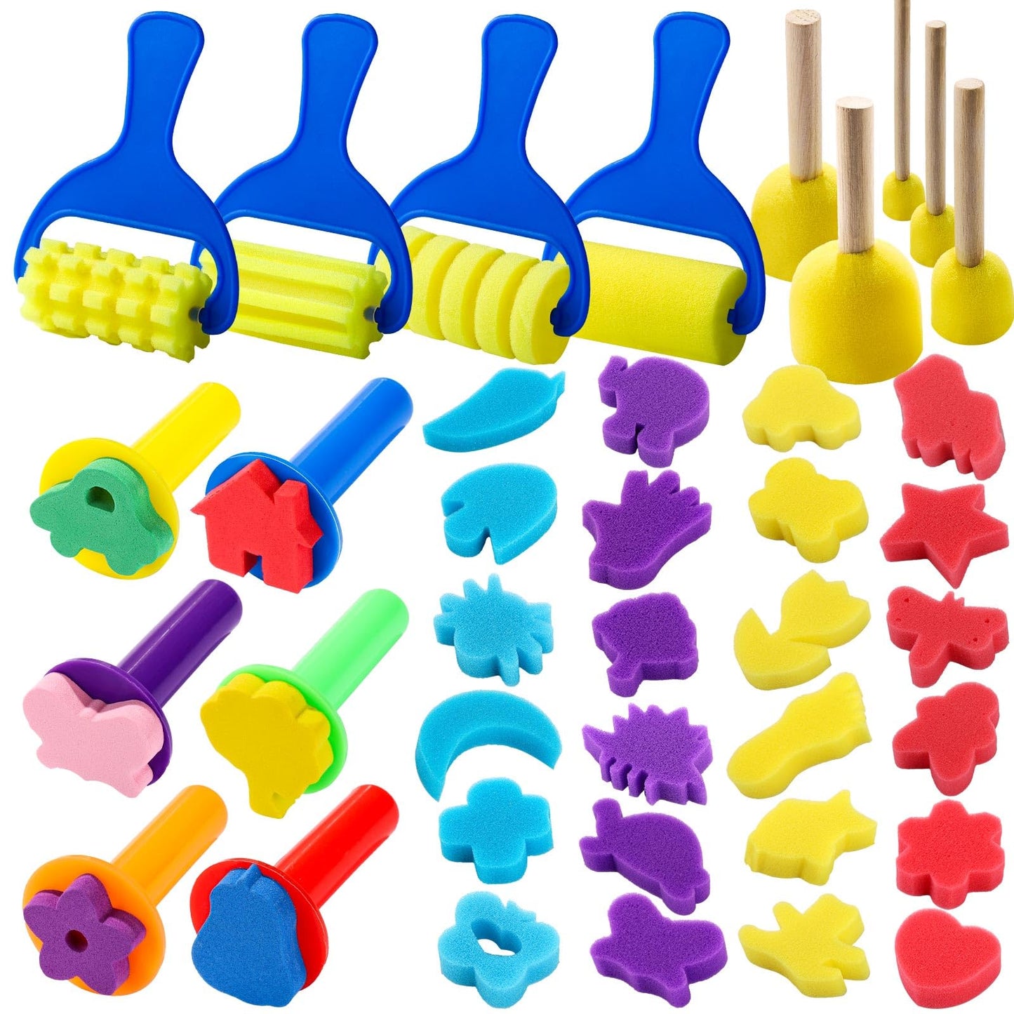 YGDZ Paint Sponges for Kids, 39pcs Early Learning Toddlers Sponge Paint Brushes Stamps Foam Art Craft Drawing Tools