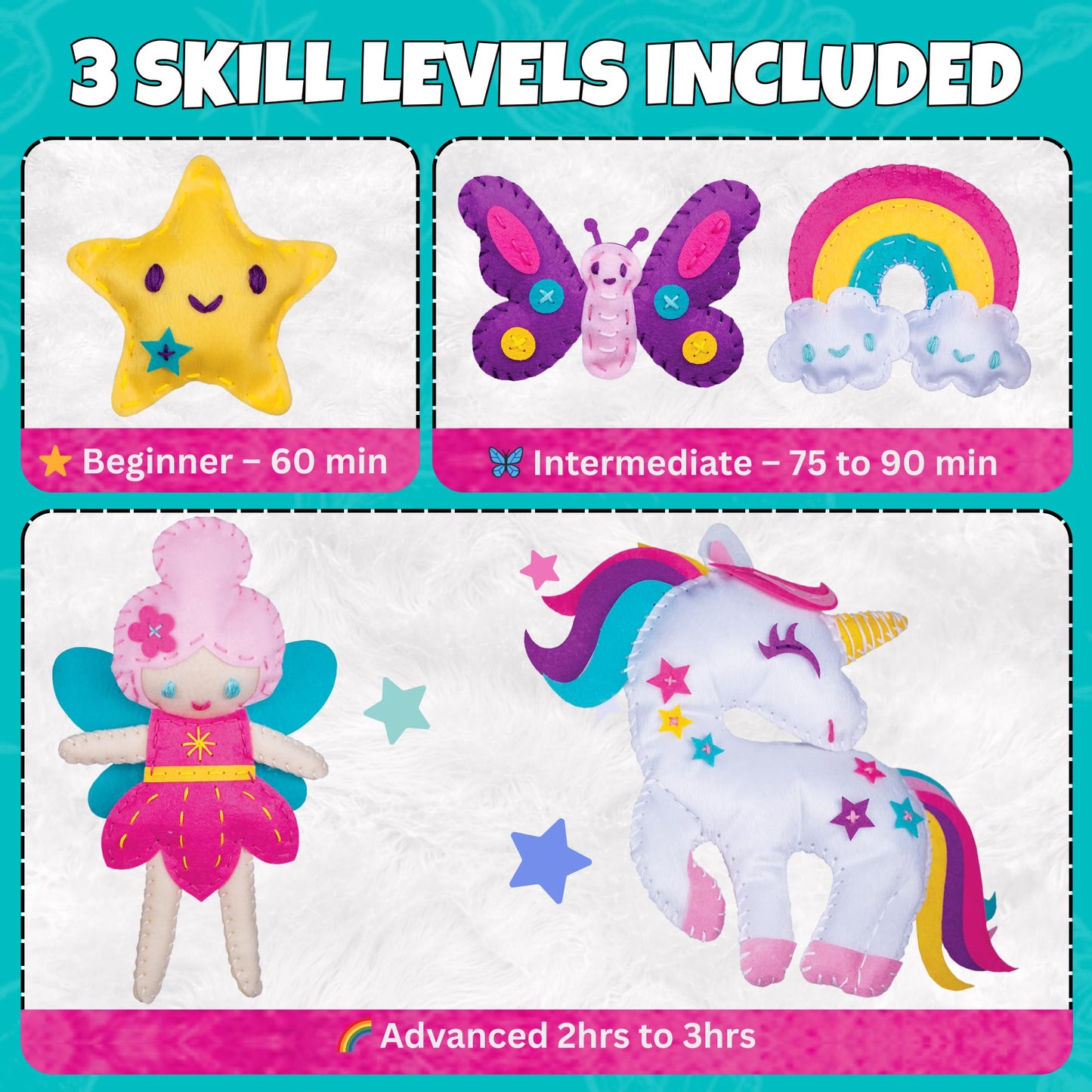 Magical Unicorn Sewing Kit for Girls 7+ - Create 5 Adorable Felt Animals & a Cozy Pillow - Fun, Easy, and Educational DIY Craft