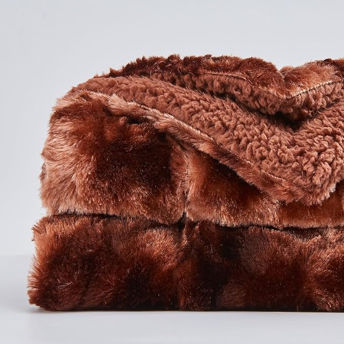 NEWCOSPLAY Super Soft Faux Fur Blanket Twin Size Tie-dye Dark Brown Sherpa Fuzzy Plush Warm Blanket for Sofa Bed (Tie-dye Dark Brown, Twin(60"x80"))