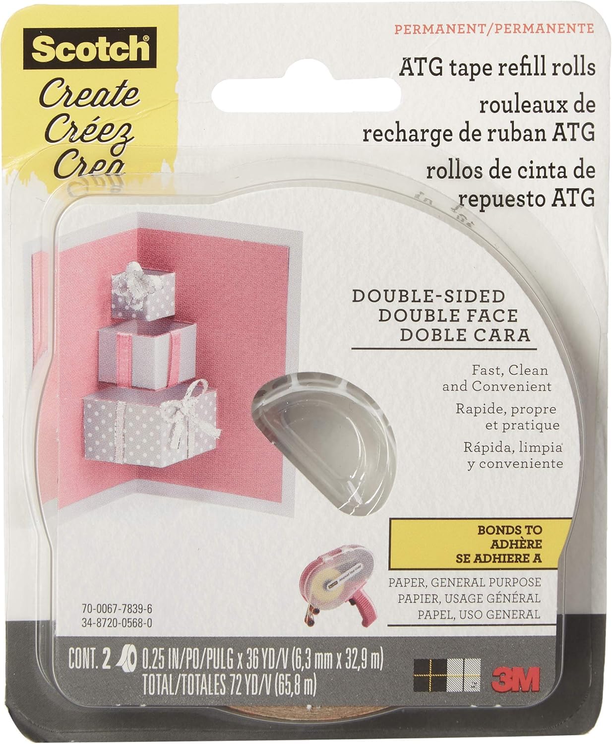 Scotch Advanced Tape Glider Refill Rolls, 1/4 Inch x 36 Yards – (3 Pack, 2 Rolls per Pack) Double-Sided Adhesive for ATG 714 Glider, Scrapbooking & Crafts