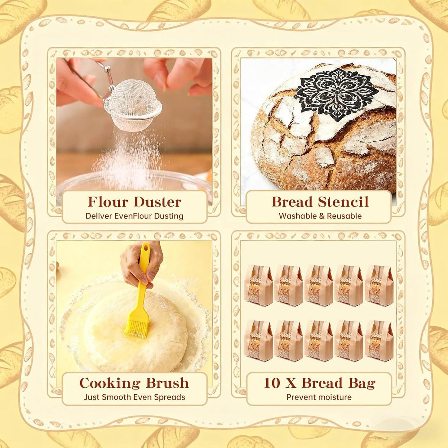 Beginner Sourdough Starter Kit - 9" Round & 10" Oval Banneton Proofing Baskets with Glass Starter Jar, Bread Sling, Dough Scrapers, Cooling Rack - Complete Homemade Baking Gift Set