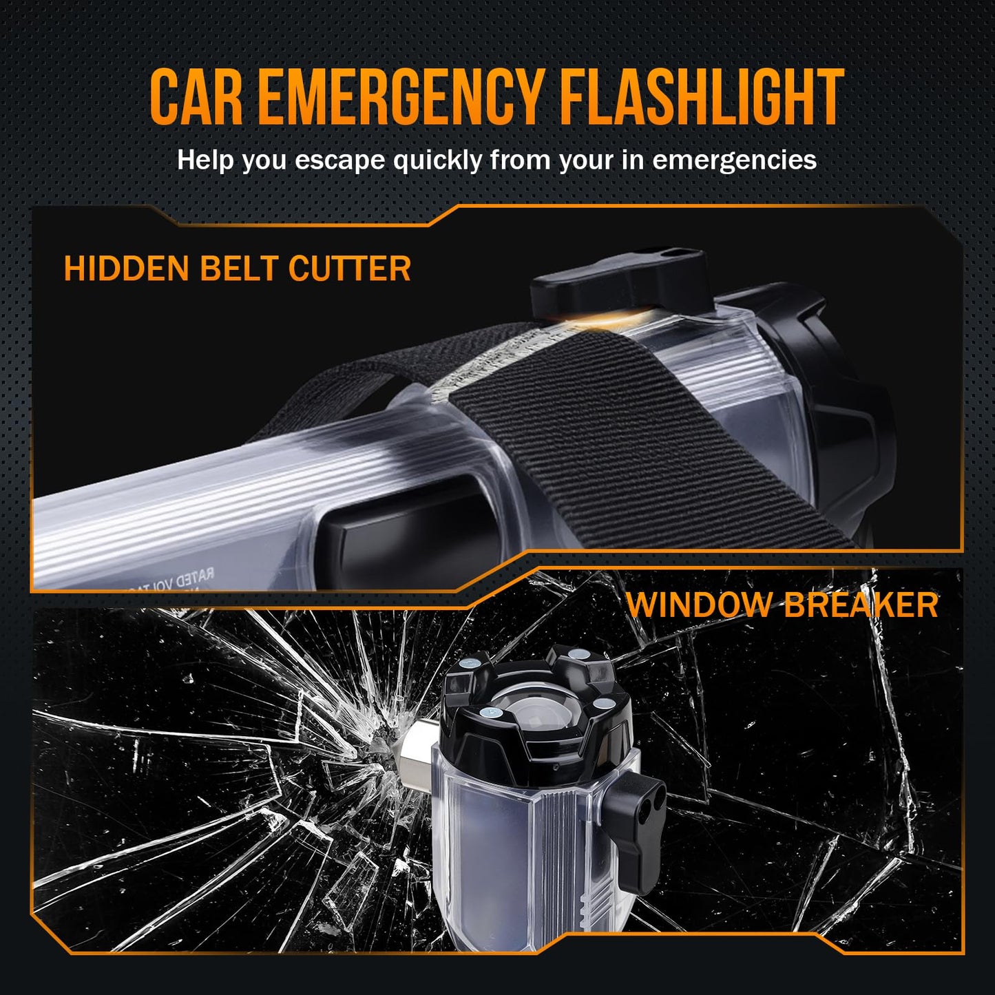 Car Emergency Flashlights Rechargeable 2Packs, 990,000L High Lumens Car Flashlight Emergency Kit, 7 Modes Tactical LED Flash Light with Window Breaker, Belt Cutter, Alarm Buzzer, Magnet, USB C for Car