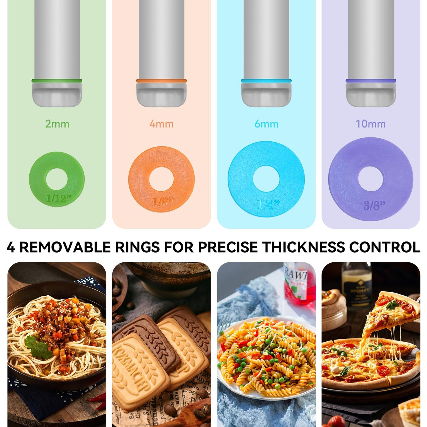 Adjustable Rolling Pin with Thickness Rings, 12.8" Silicone Non Stick Dough Roller for Pizza, Pastry, Fondant, Pie Crust, Baking Tool with Stainless Steel Core, Easy Clean