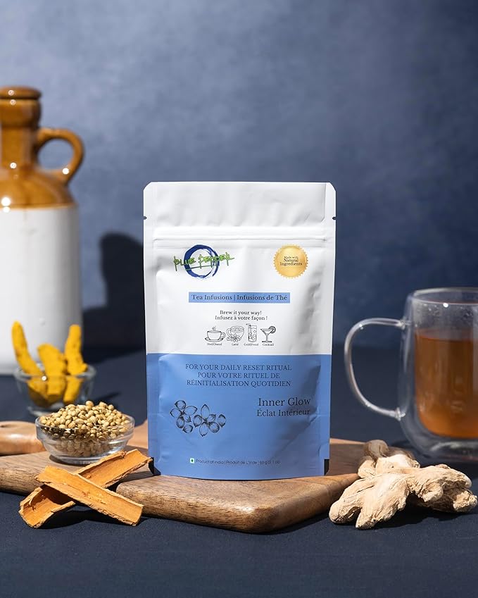 Blue Pepper Inner Glow Tea Blend Infusion | Coriander & Black Seeds (Nigella Seeds) Tea | Natural Caffeine-Free Wellness Blend | All-Natiral No Preservatives | Small Batch | 60-g