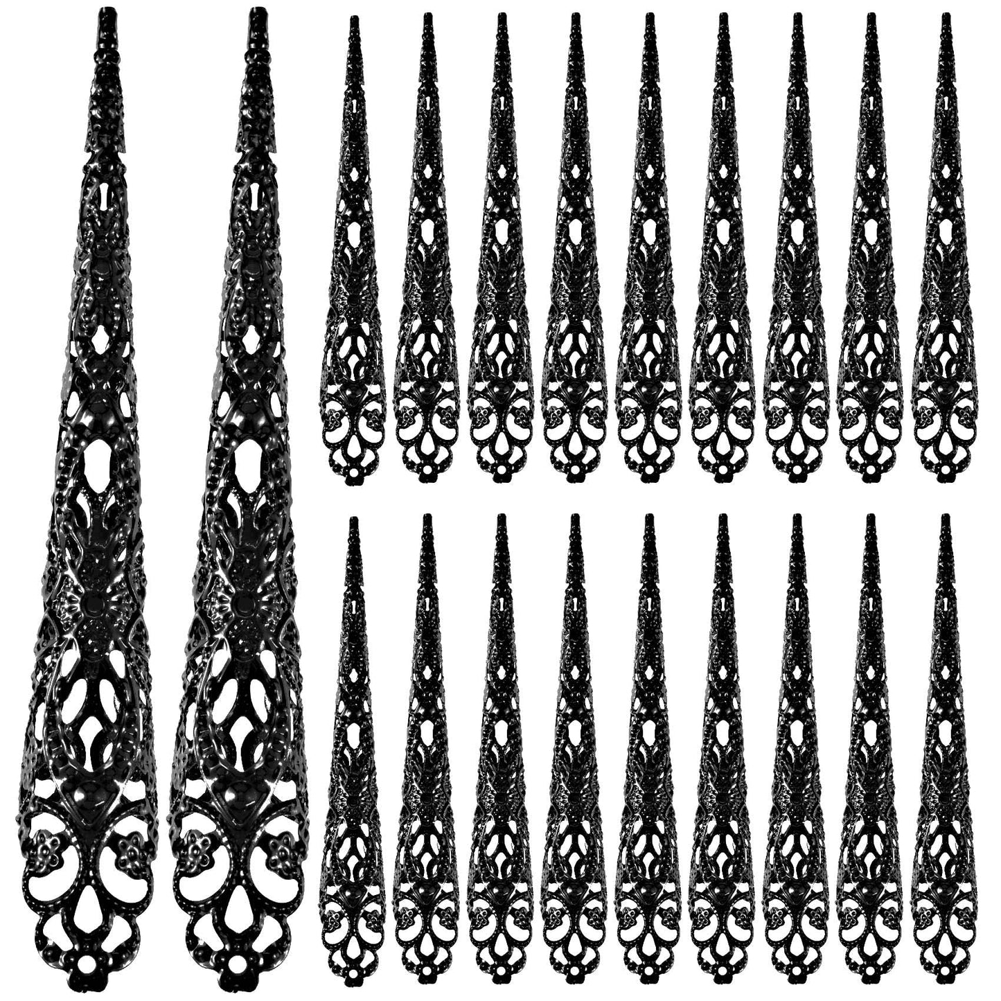 ANCIRS 20 Pack Finger Nail Tip Claw Rings, Ancient Queen Costume Fingertip Claw Nail Rings Decoration Accessory, Finger Knuckle Protectors for Halloween Cosplay Drama Dance Show- Black