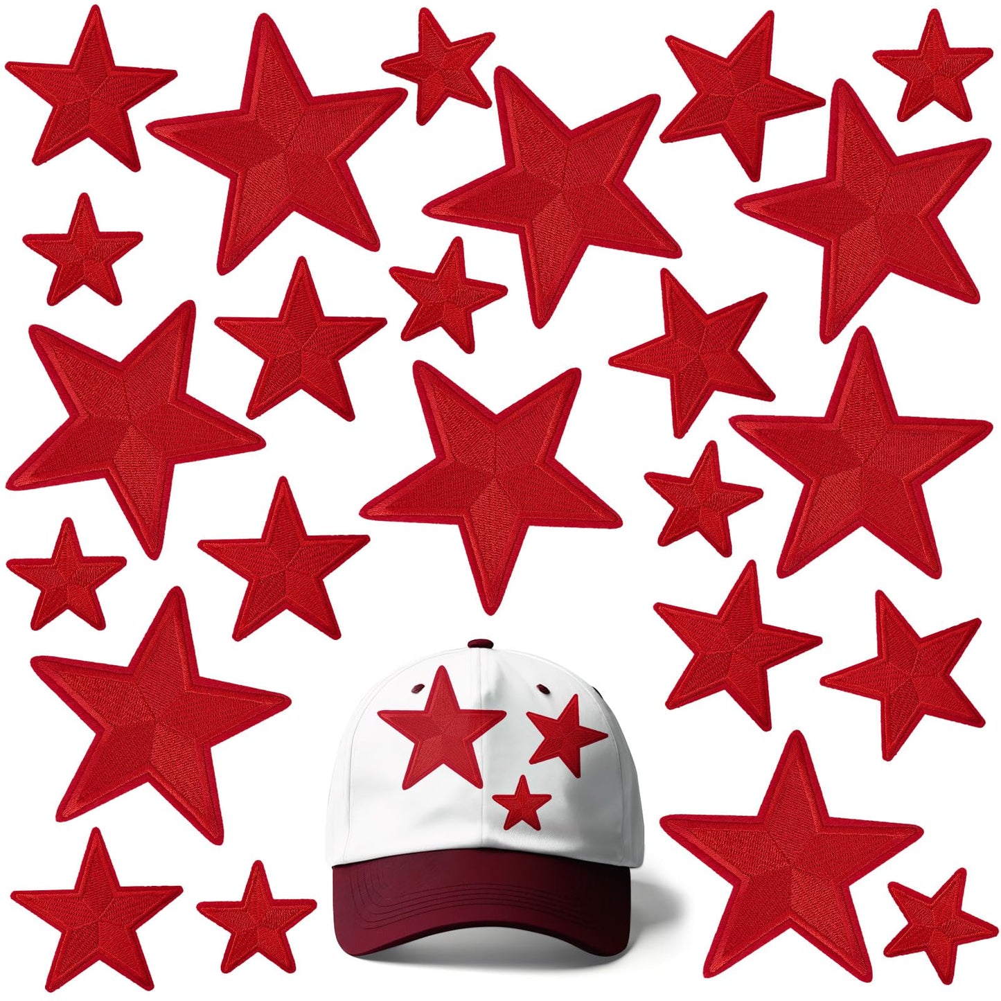 RF-patch 24PCS Star Patches Iron on, Red Star Iron on Patches for Clothes, Dress, Hat, Socks, Jeans, Machine Washable