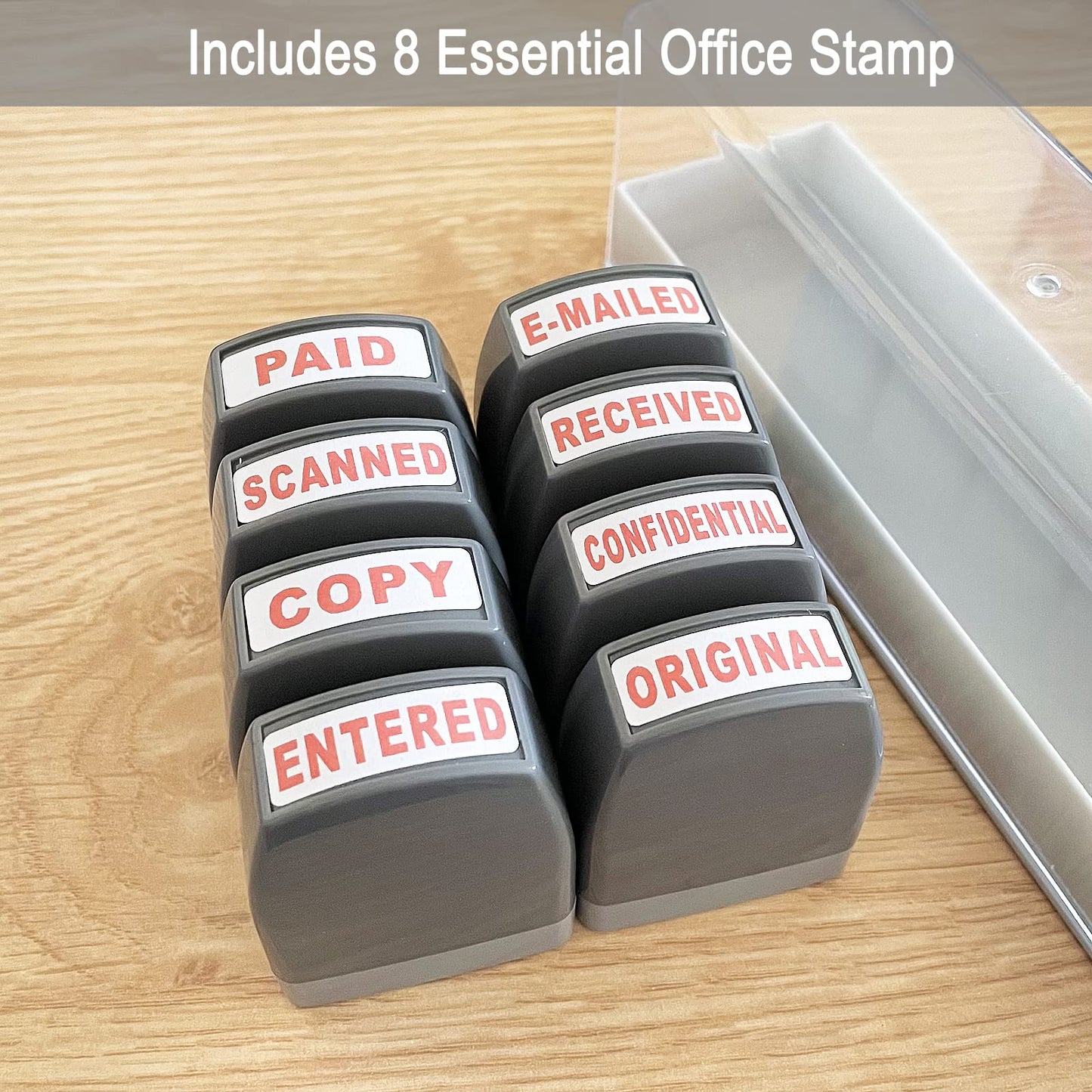 WAFJAMF Office Stamp Set 8Pcs Self-Inking Rubber Business Stamp - Red Ink
