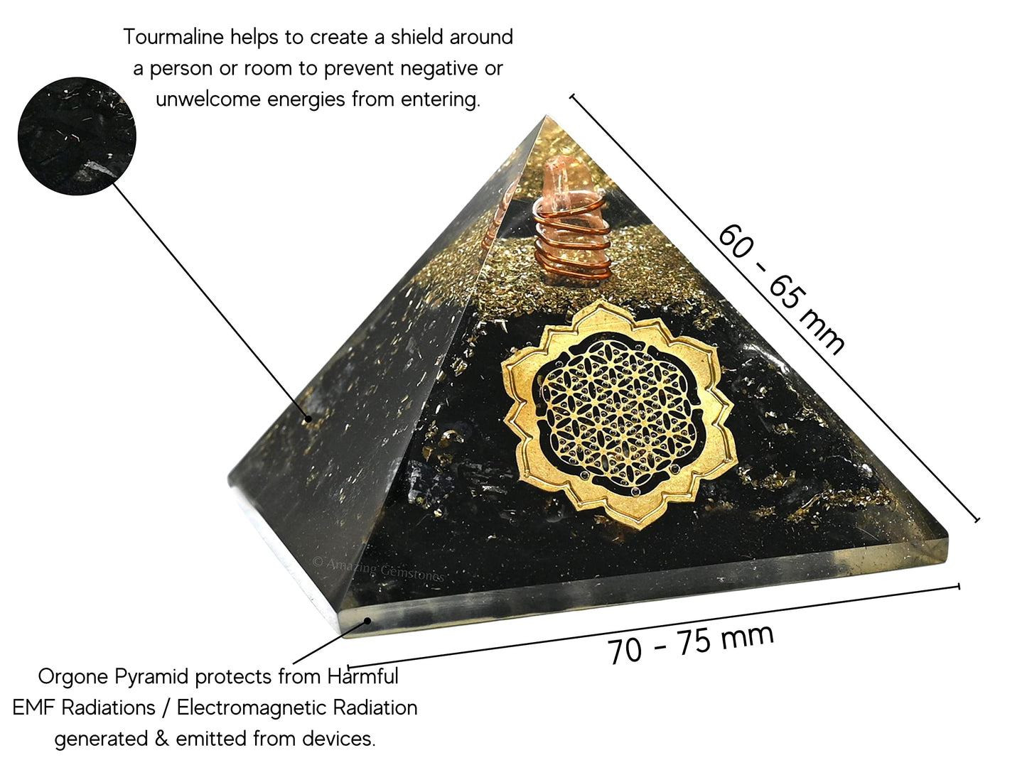 Large Orgone Pyramid | Black Tourmaline Pyramid Crystal | Lotus Flower of Life Orgonite Pyramid | Organ Pyramids Positive Energy Healing