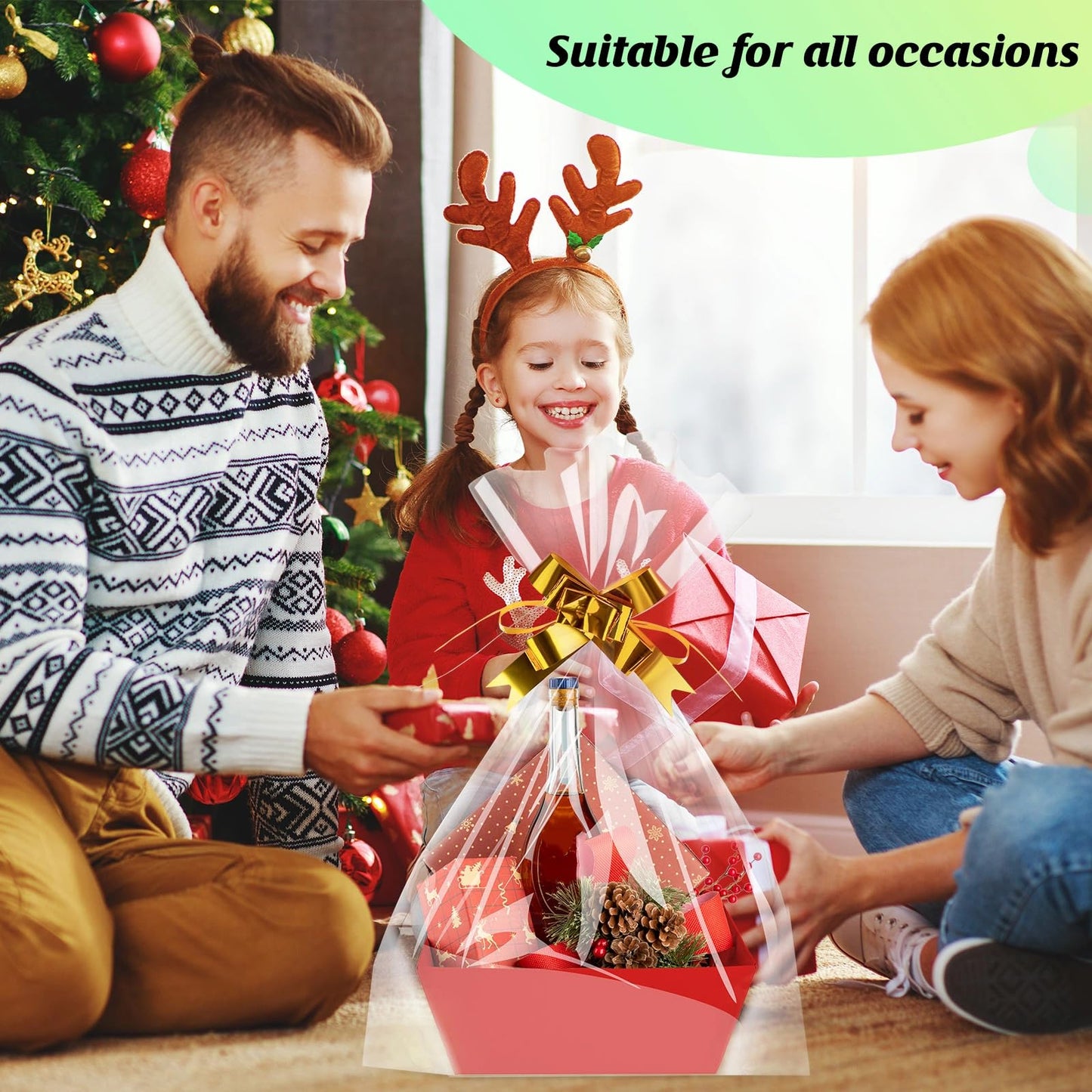 Fainne 54 Pcs Basket for Gifts Kit Include 18 DIY Empty Gift Basket Bulk, 9.8 x 8.5 x 3.5 Inches Food Storage with Handles, 18 Plastic Bags and 18 Bows for Christmas Party Gift Wrapping(Red)