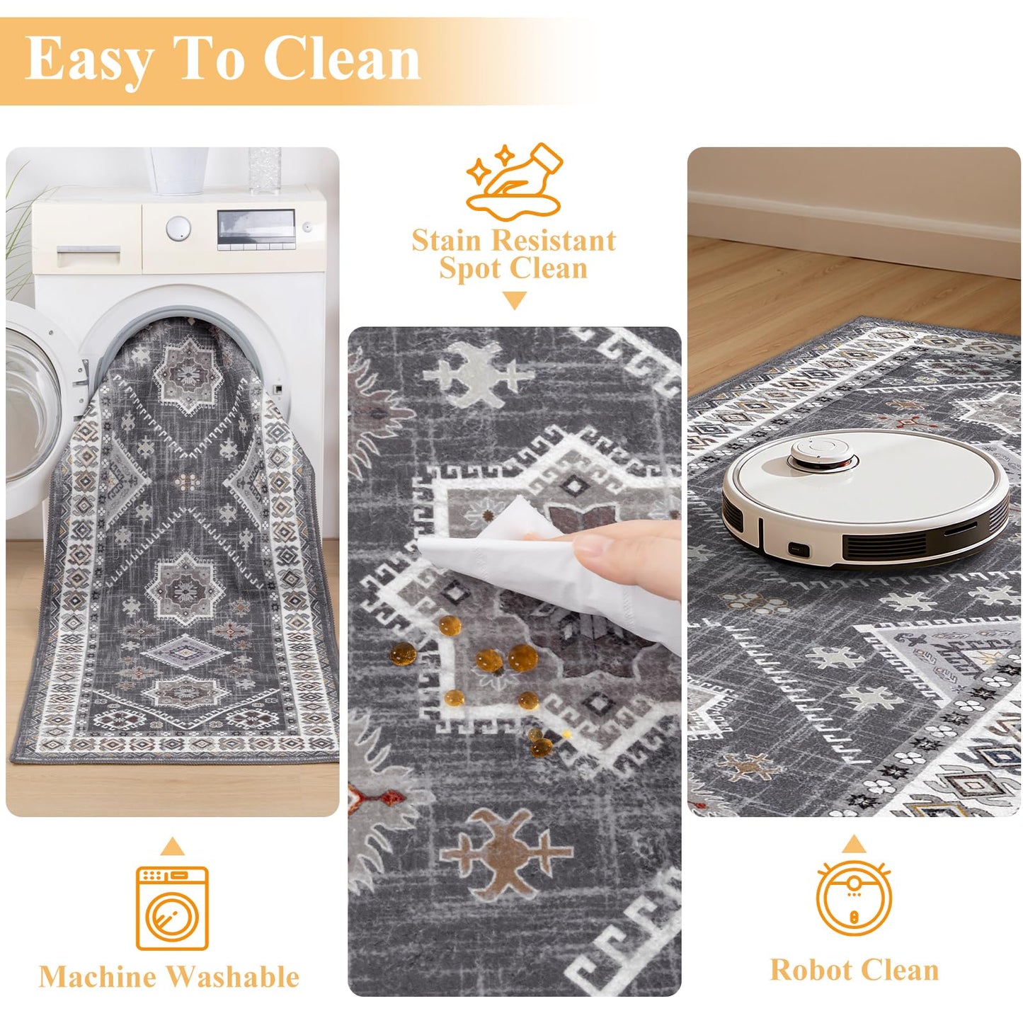 HEBE Boho Kitchen Rug Sets 3 Piece with Runner Non Slip Kitchen Rugs and Mats Washable Kitchen Mats for Floor Thick Kitchen Floor Mat Carpet Runner Rugs for Hallway Laundry Holiday Decor