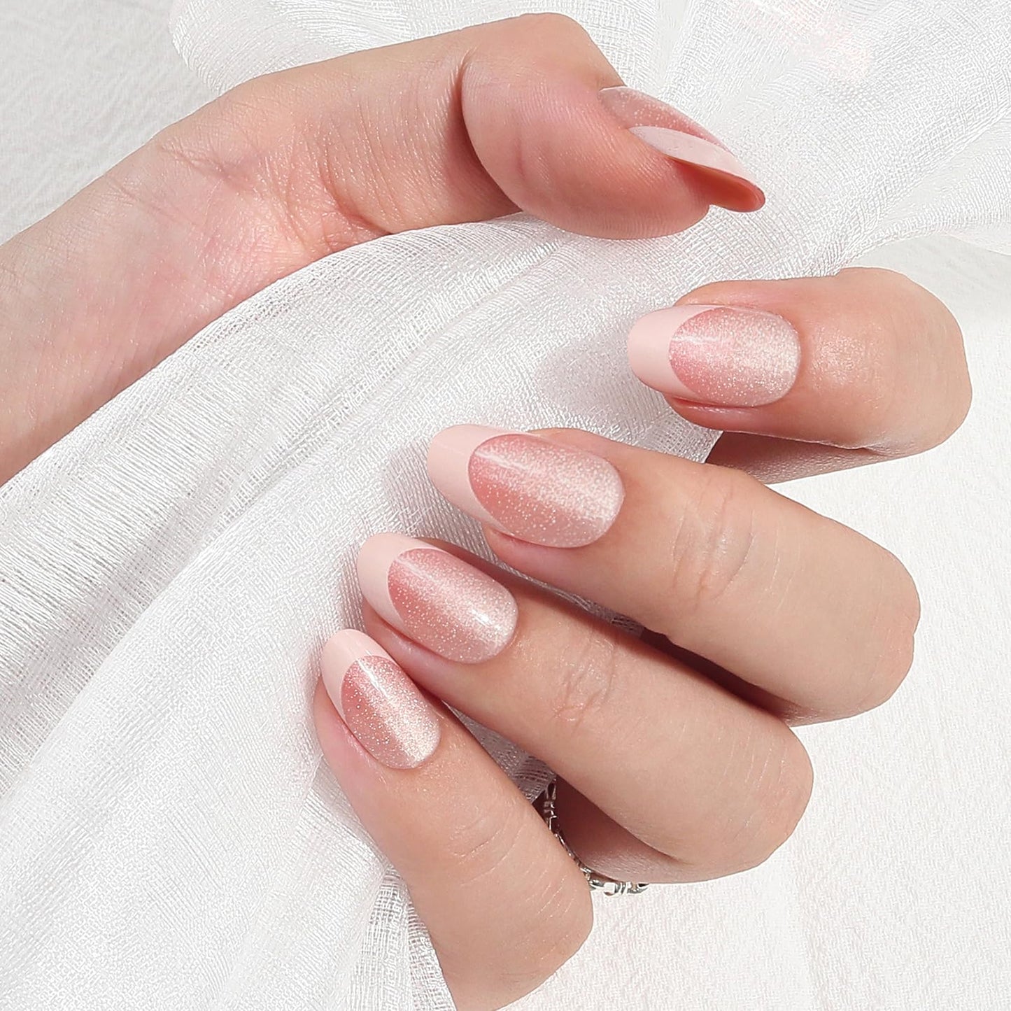 Press on Nails Short Oval 2 Pack, Peach Pink French Tip | Berry Red Glitter Nail Press ons - 60Pcs Stick on Nails Kit, Reusable False Nails for Women (L1921_2092)