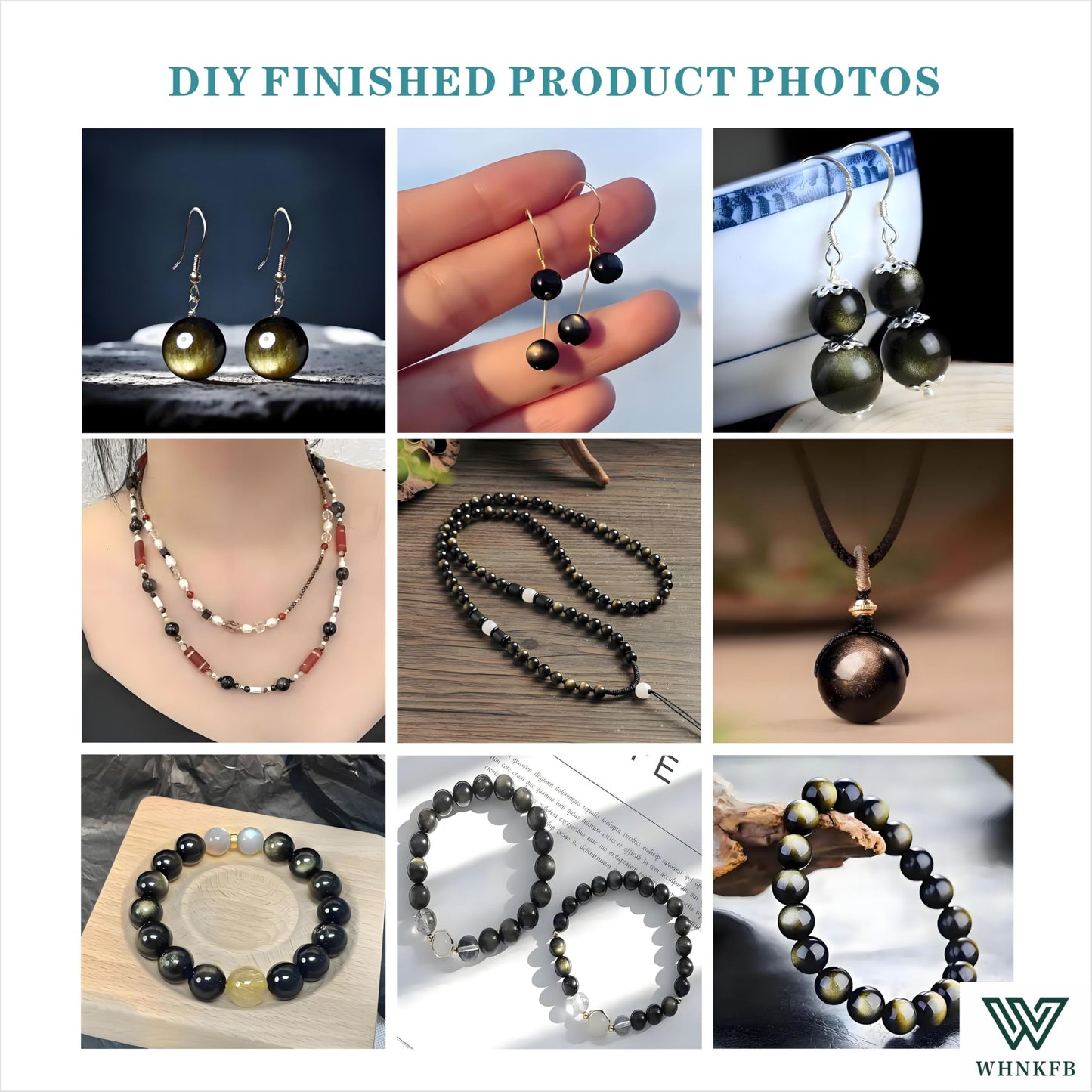 WHNKFB 10mm 50PCS Natural Gold Sheen Obsidian Round Beads, Metallic Luster Loose Gemstone Beads for Jewelry Making Craft - 4mm 6mm 8mm 10mm Options with Free Elastic Cord