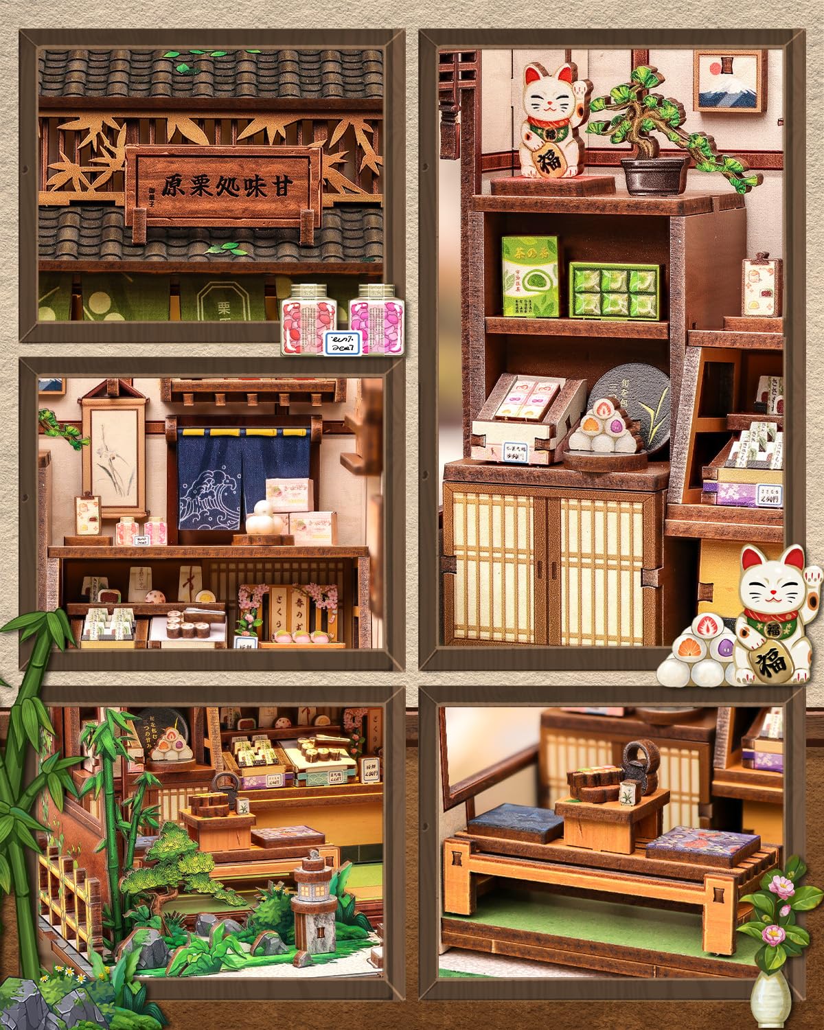 Endless Limit Book Nook Kit - DIY Miniature Japanese Wagashi Shop, 3D Wooden Puzzle Dollhouse with LED Lights, Tiny Bookend & Creative Bookshelf Decor, Craft Gift for Adults, Teens & Book Lovers