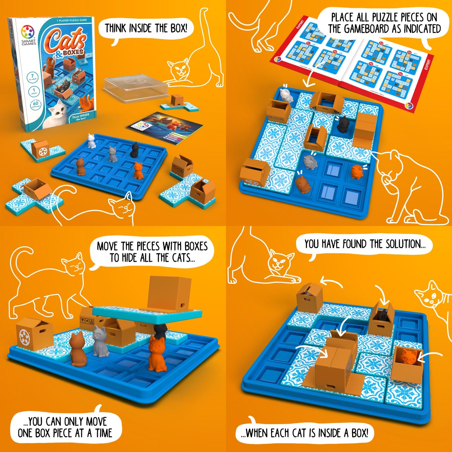 SmartGames Cats & Boxes Logic Puzzle Game with 60 Challenges for Ages 7+