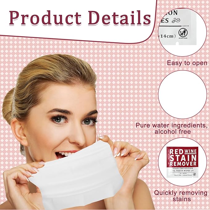 Loopeer 200 Pack Red Wine Stain Remover Wipes for Teeth and Lips Wine Prevention Teeth Wipes