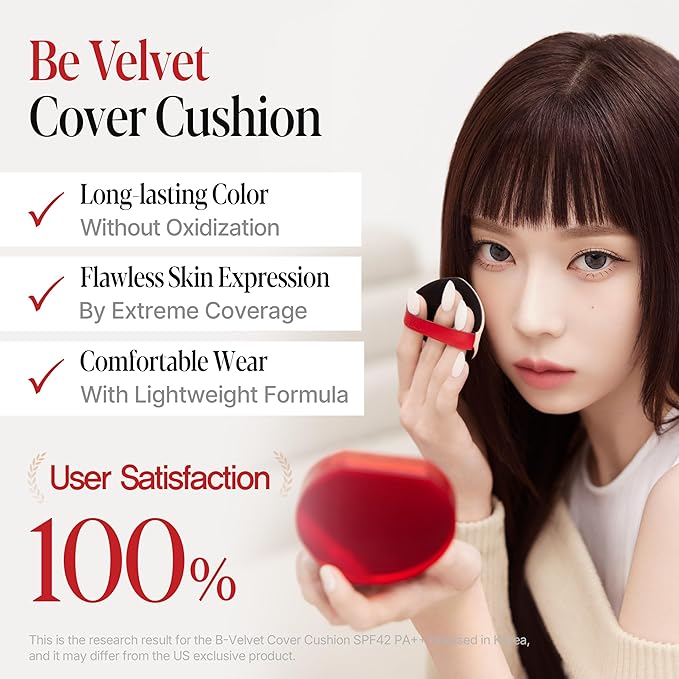 Espoir Be Velvet Cushion Foundation #28.5 Ginger Olive | Quick and Easy Coverage with Long-lasting Color by Zero Oxidation, Velvety Smooth Finish & Lightweight Formula, Vegan, Korean Makeup, 0.46 oz