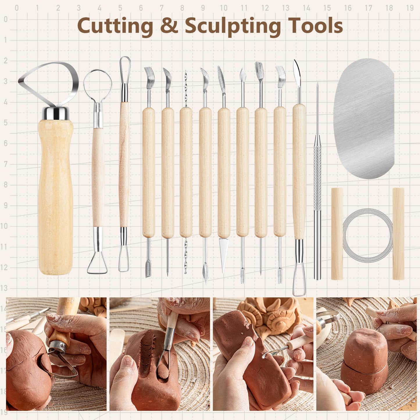 UUSYCUN 36PCS Pottery & Clay Sculpting Tools, Ceramics Polymer Tools Set, Clay Modeling Tools with Case for Air Dry Clay, Carving, Molding, Pottery Wheel, Crafting Supplies, Pros, Beginners, Adults
