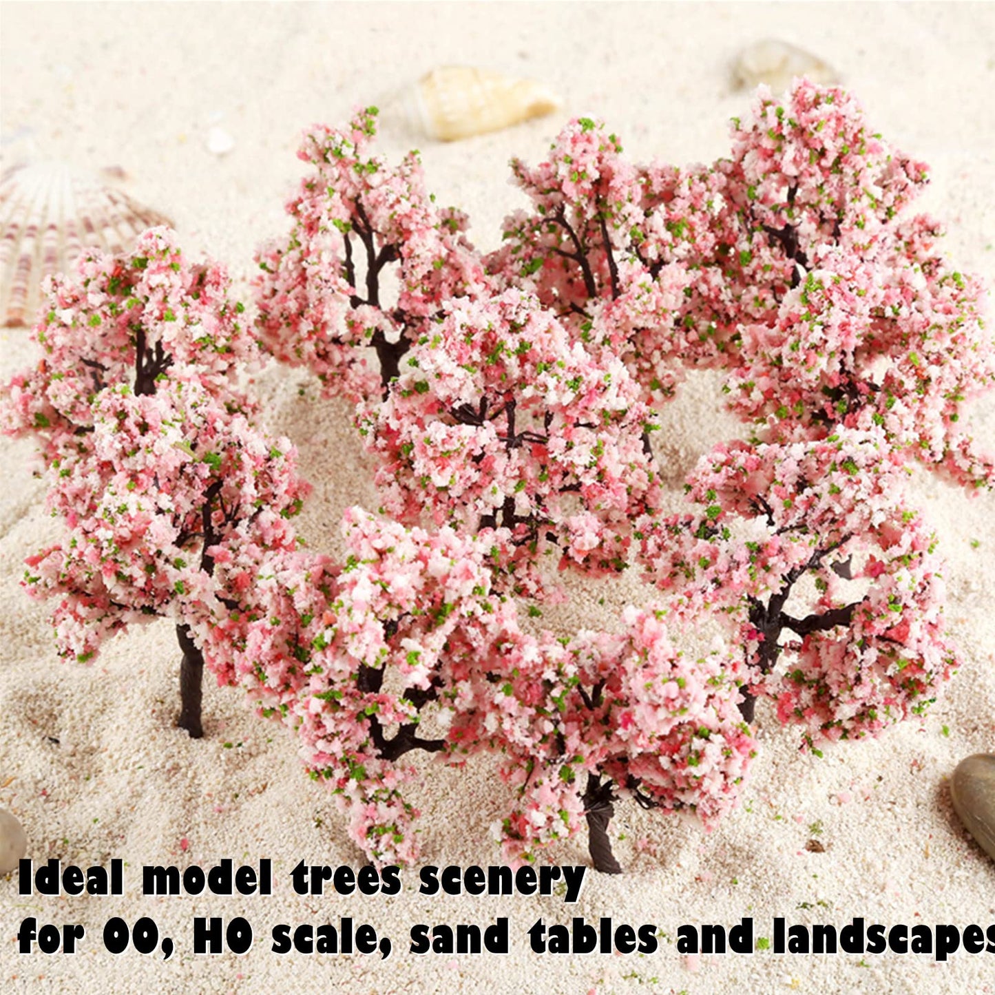 Yetaha 10PCS Pink Flower Model Trees, Mini Vegetation Flower Cluster Static Scenery Model for DIY Landscape Railway Train Diorama Garden Scenery Layout Architecture Trees Home Decoration, 11CM/4.33"
