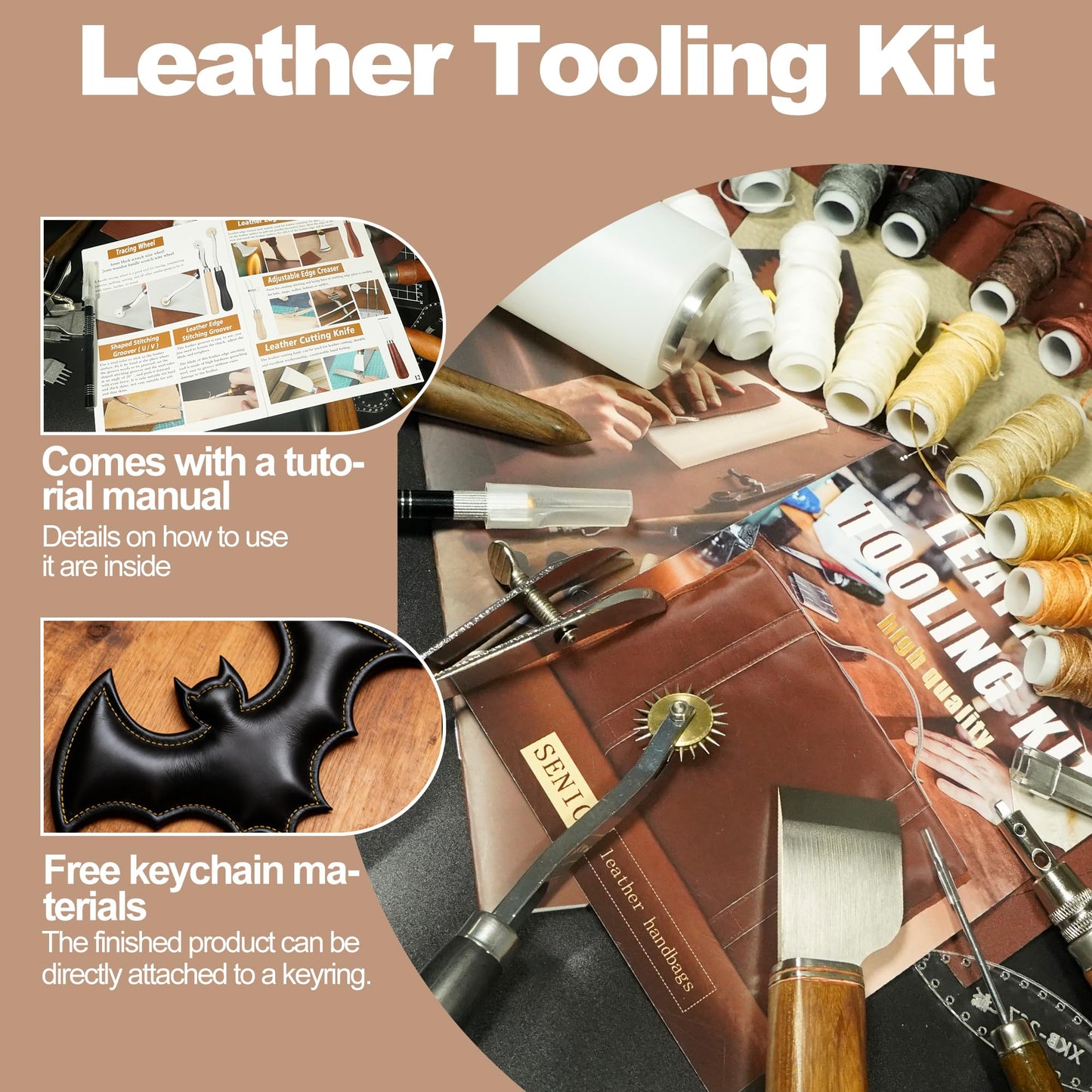EDIETH Professional Leather Craft Tools Kit Leather Working & Tooling Set with High-Carbon Steel Stamping, Punching, Sewing, Engraving Tools, Custom Cutting Mats for Leathercraft Projects