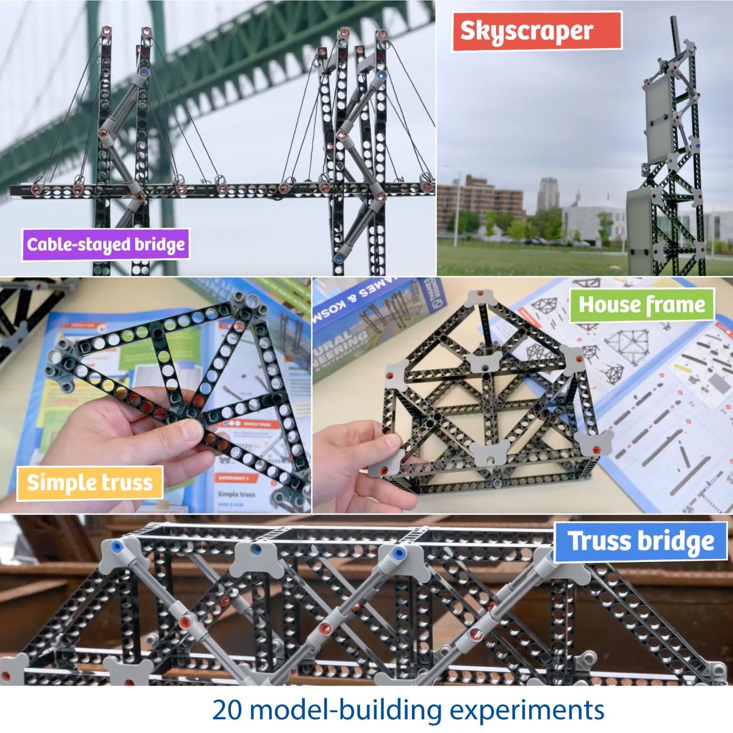Thames & Kosmos | Structural Engineering: Bridges & Skyscrapers | Science & Engineering Kit | Build 20 Models | Learn about Force, Load, Compression, Tension | Parents' Choice Gold Award Winner, Blue