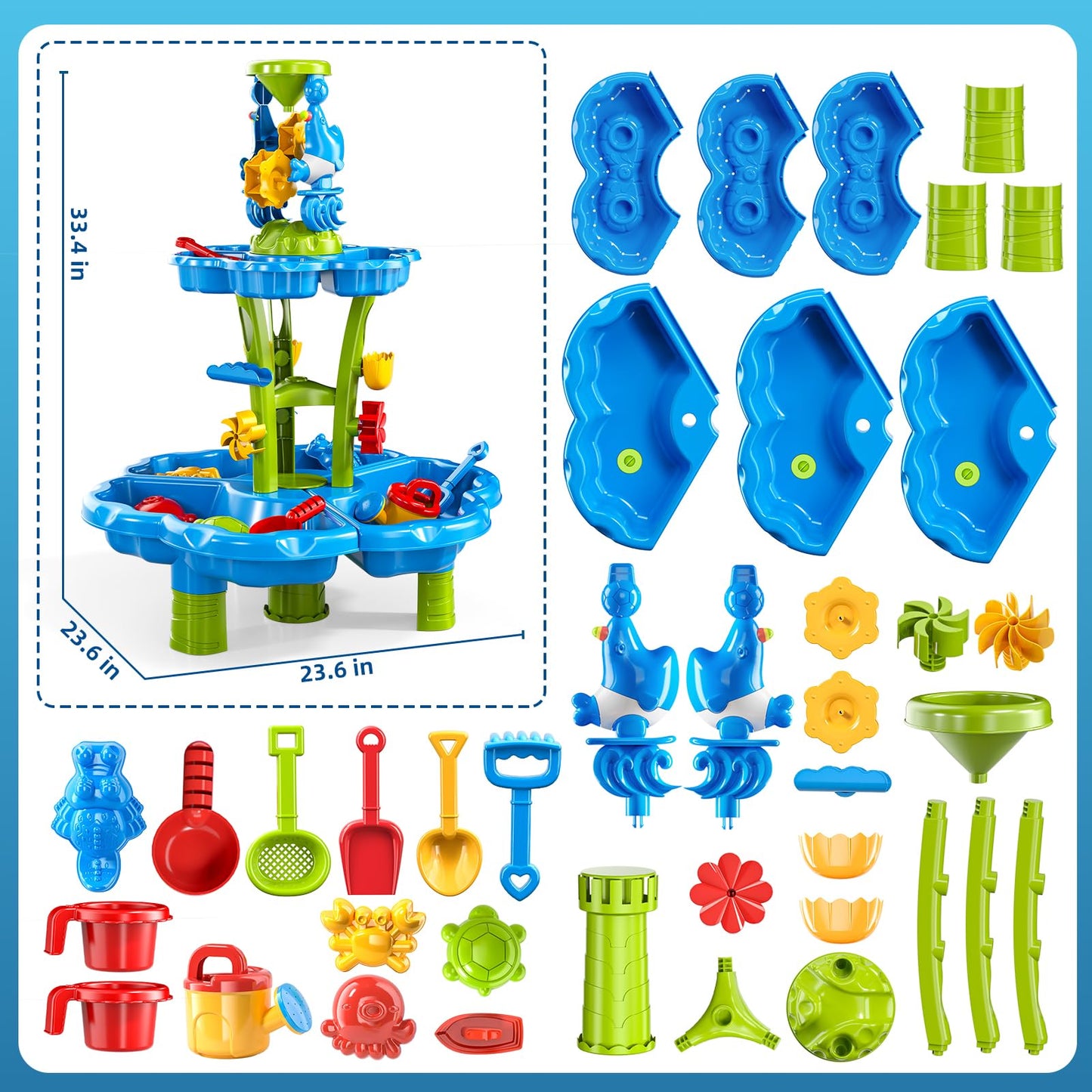 3-Tier Sand and Water Table for Toddlers 1-3 3-4, Kids Sand Water Play Table Toys for Kids Boys Girls 2 3 4 5 6 Years Old, Kids Toddler Play Activity Set Toys for Summer Beach Pool Indoor Outdoor Yard