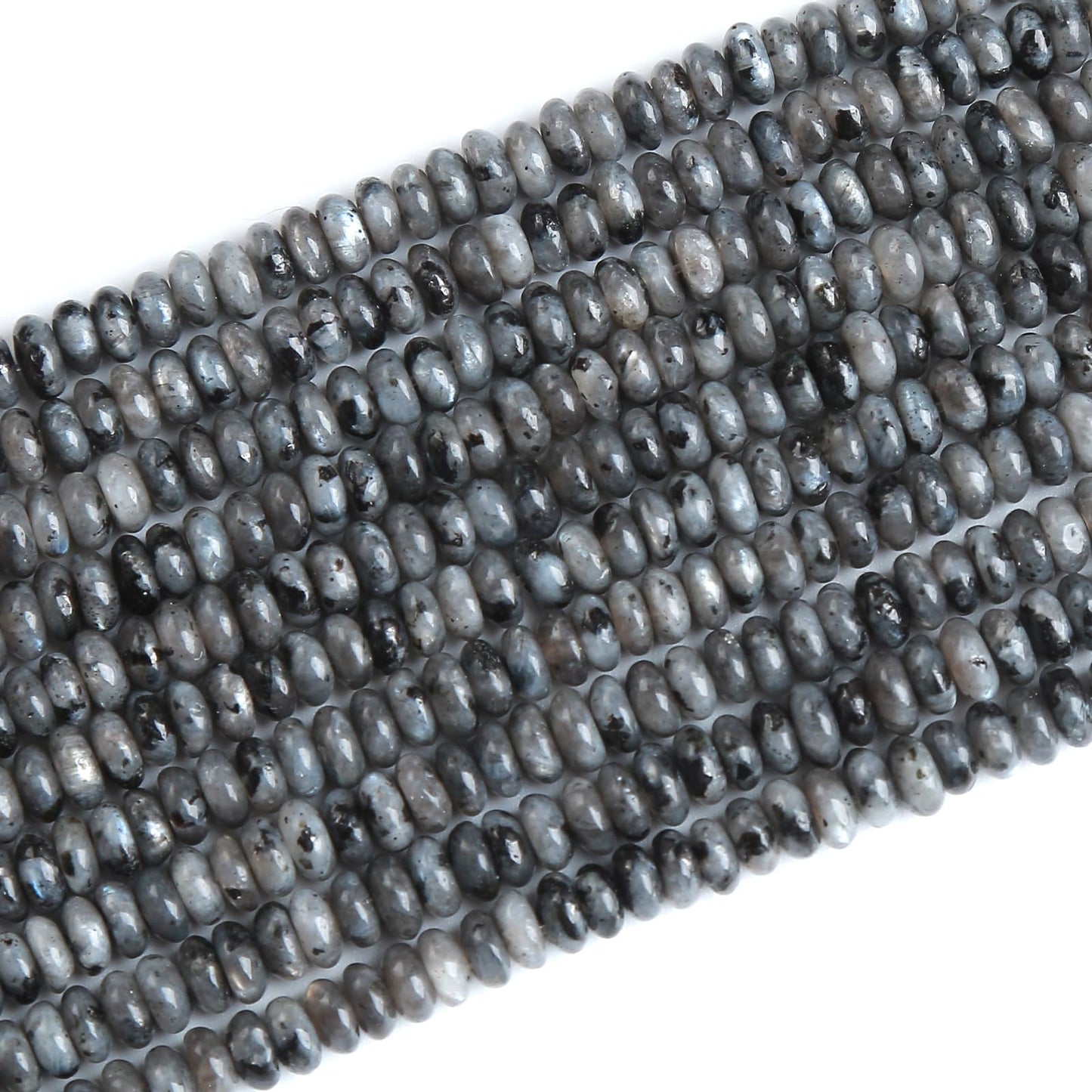 150PCS 2x4mm Natural Black Labradorite Stone Rondelle Beads Abacus Disk Stone Beads Round Loose Spacer Gemstone Beads for DIY Bracelet Necklace Jewelry Making