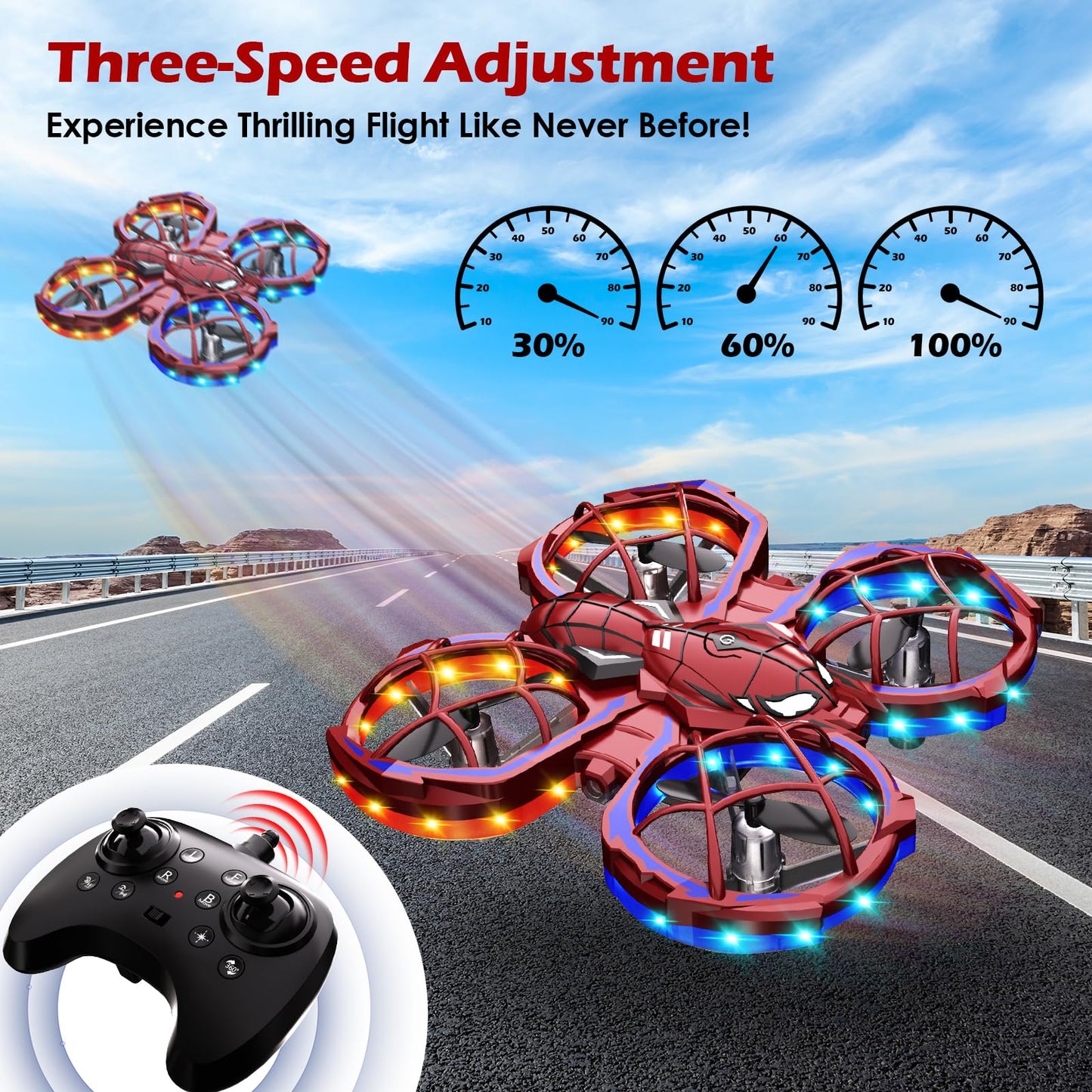 Spider Mini Drone for Kids, RC drone with LED Lights, Indoor & Outdoor Flying Toy for 8-12 Years Old Boys, 3 Speeds Mode, 360° Flips, Auto Hovering, Headless Mode, Easter Birthday Gifts for kids