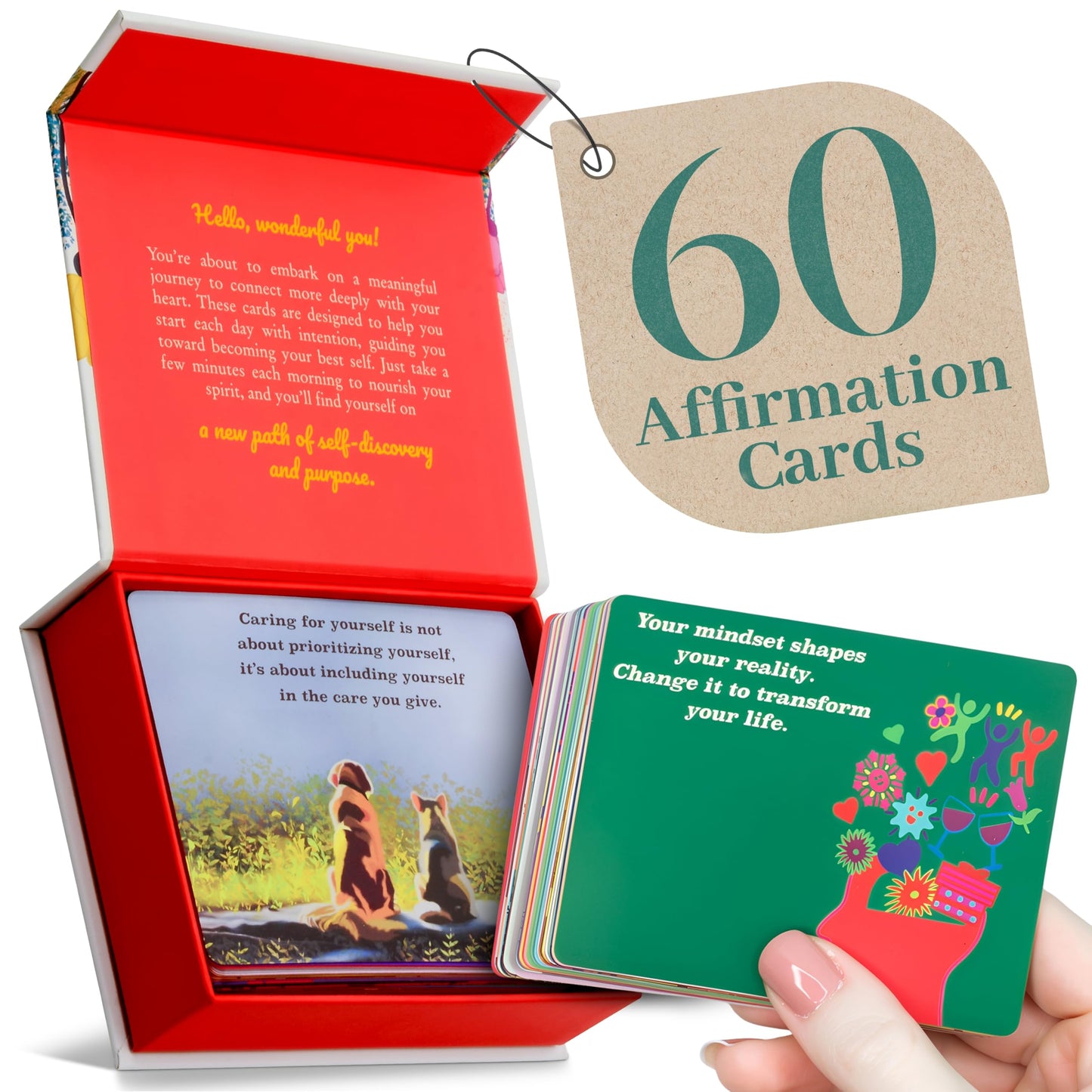 HALD Positive Affirmation Cards with Mindfulness Exercises, Inspirational Tools for Everyone, Motivational Items, Self Care Gifts for Women, Men & the Youth, 60 Transformative Affirmation Cards