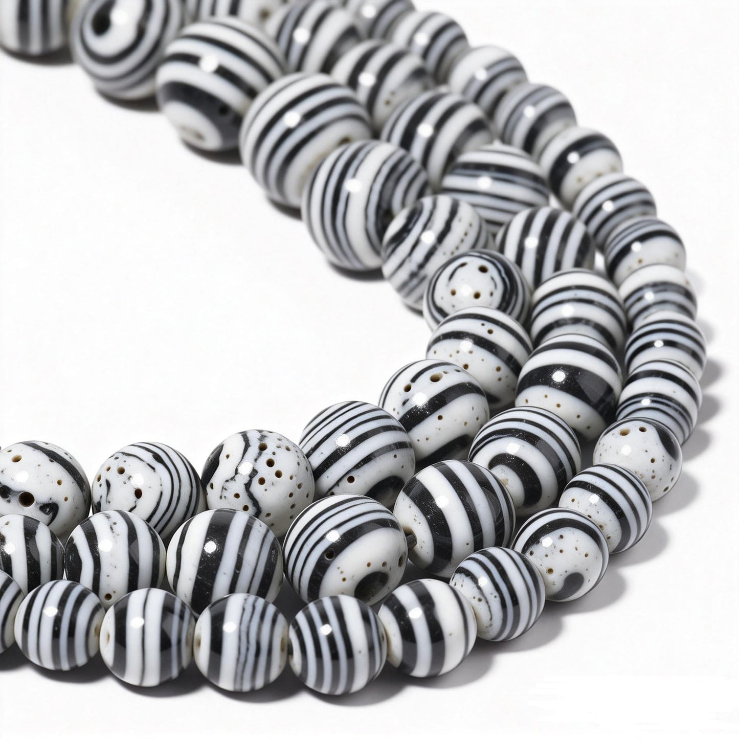 Yochus 45pcs Synthesis Colour Malachite Beads，8mm Black White Striated Ntural Stone Round Loose Beads for Jewelry Making Earring Necklace DIY Crafts