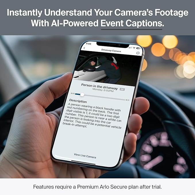 Arlo Ultra Security Camera 4K HDR (3rd Gen, 2025 Release) + SmartHub, Battery Power, Emergency Response, AI Event Captions, 1-Month Trial of Secure Plan, 180° Field of View, 3 Cam, White