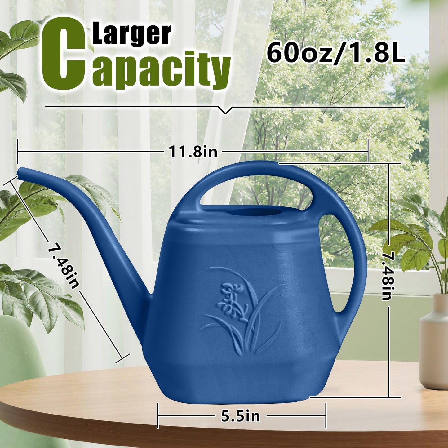 UFANME Hand Plastic Watering Can - for Home Plant Garden - 1/2 Gallon - Blue