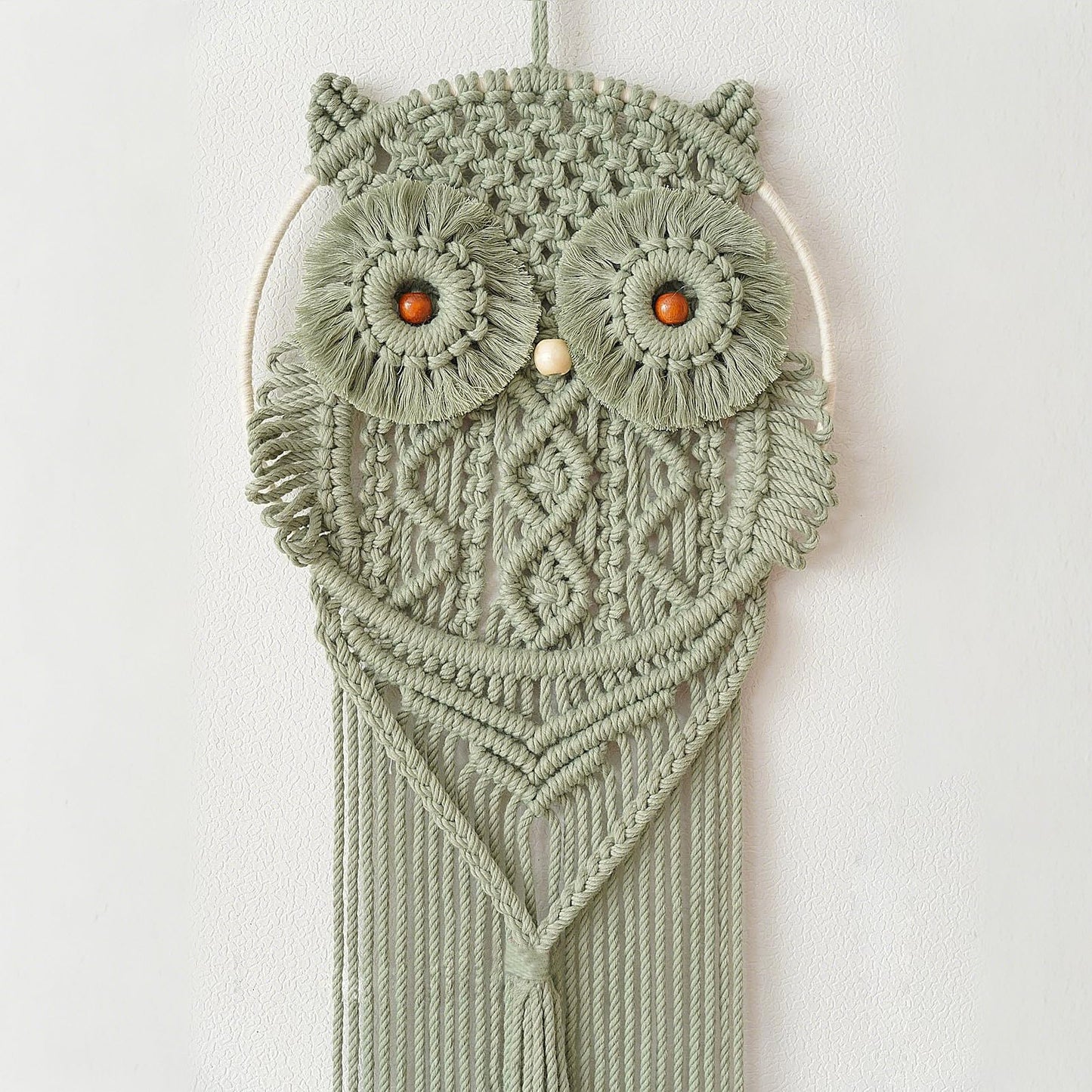 Tissting Cotton Macrame Owl Wall Art - Hand-Woven Boho Decor for Bedroom, Living Room Nursery with Easy Hanging, Housewarming Gift