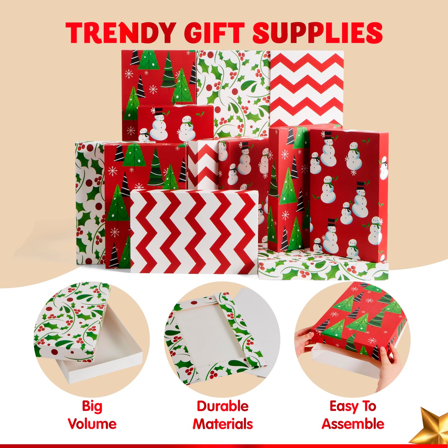 JOYIN 12 PCS Christmas Shirt Gift Boxes with Lids for Presents, Large Robe Cardboard Boxes, Xmas Bright Decorative Box for Clothes, Birthday Holiday Wedding Gift Wrapping Decor, Hat, Sweater and Coat