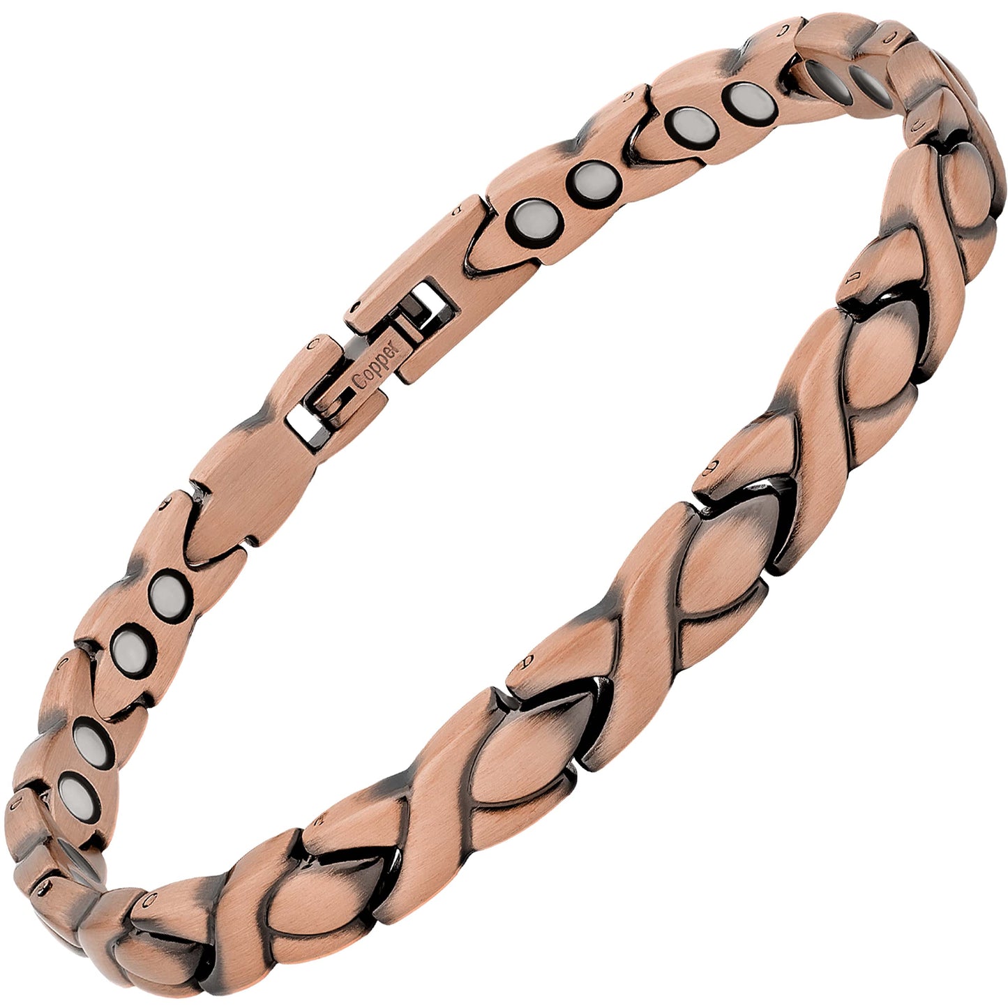 MagnetRX® Women's Pure Copper Magnetic Bracelet – Effective Ultra Strength Magnetic Copper Bracelets for Women – Adjustable Bracelet Length with Included Sizing Tool (XO Style)