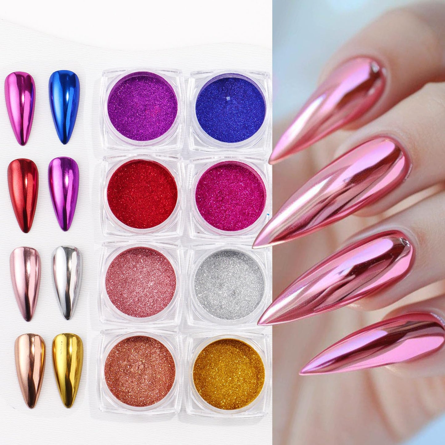 Metallic Chrome Mirror Nail Art Powder Set, Gold Silver Nail Foils Gorgeous Nail Glitter Aluminum Sequins Holographic Glitter Powder Pigment for Manicure