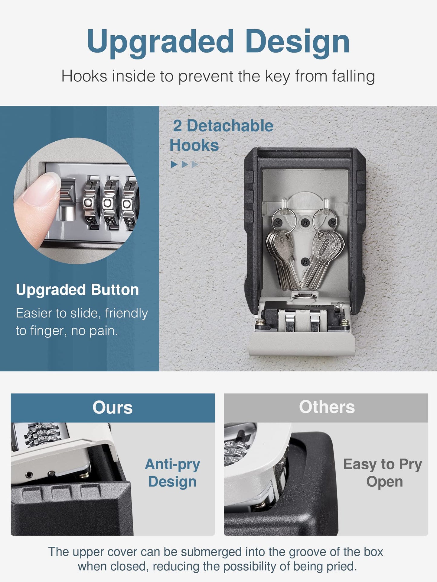 Puroma Key Lock Box with Key Hook, Resettable 4-Digit Combination, Waterproof Key Storage Security, Large Capacity Wall Mounted for House Keys, Realtors, Garage Spare Keys