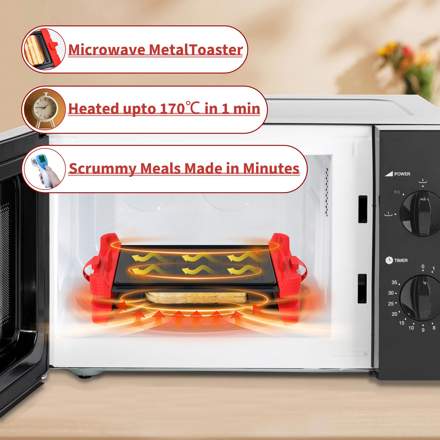 Microwave Sandwich Maker & Grill Cheese Maker with Silicone Oven Mitts, Fast Cooking, Non-Stick, Dishwasher Safe, Perfect for Paninis, Quesadillas, Ideal for College Students & Busy Professionals