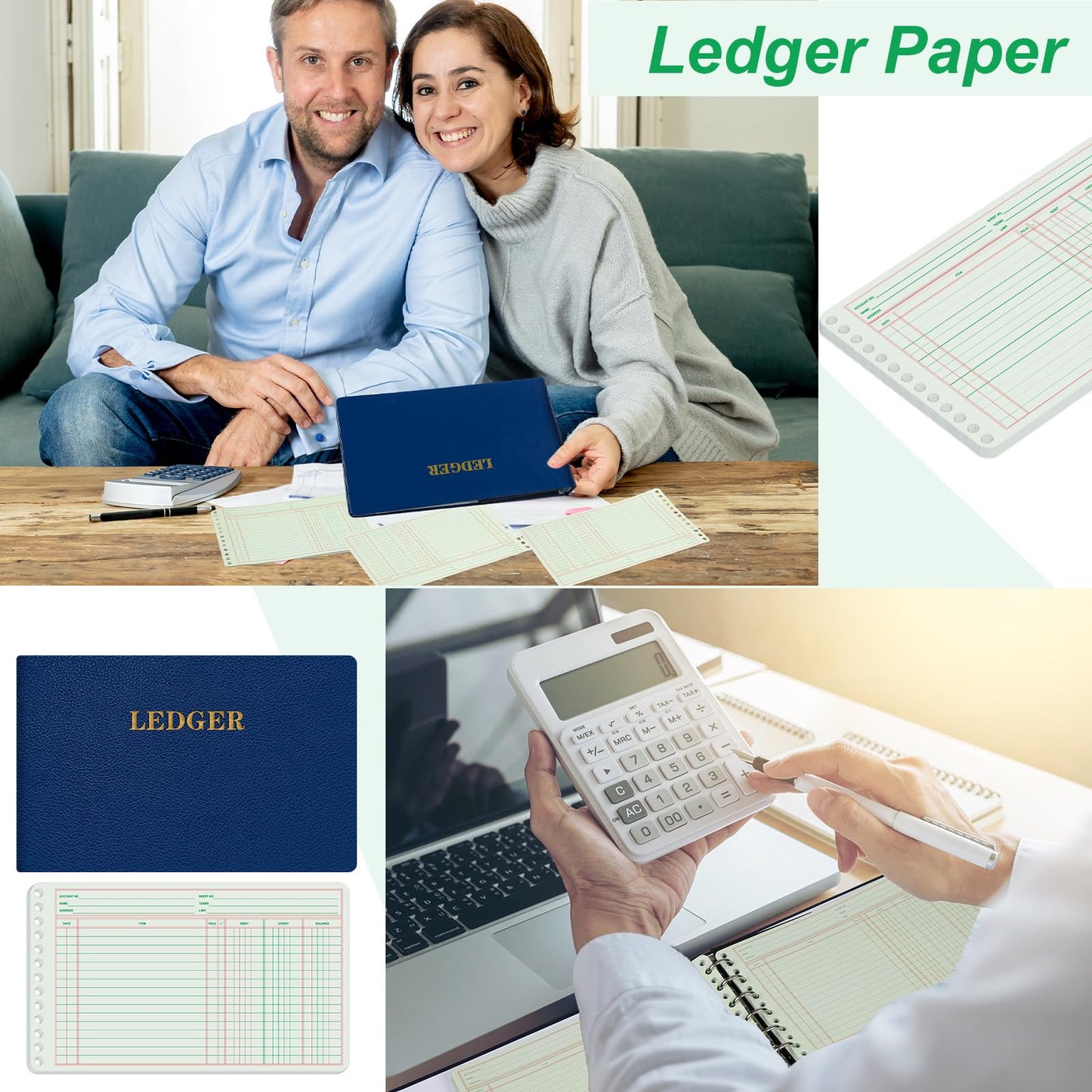 Skyygemm 200 Pcs Ledger Sheets 5" x 8.5" Extra Sheets Ledger Paper Books for Bookkeeping Columnar Pad for Business Accounts Payable Receivable with Debit Credit Balance Columns