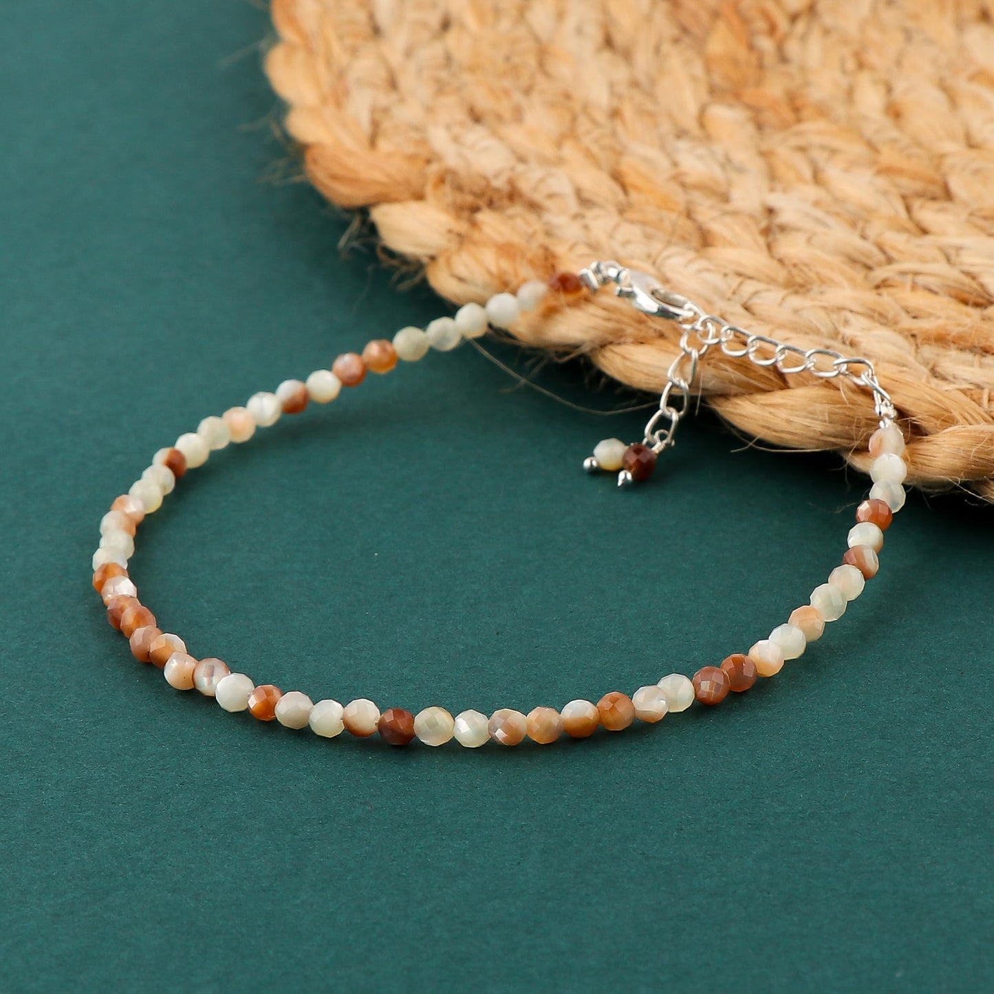 GEMKORA Natural Real Multi-Moonstone Crystals Bracelet, 3mm Best Grade Micro Cut Beads, Chakra Healing Gemstone, Beautiful Simple Jewelry, Silver Plated Jewelry 8 inch