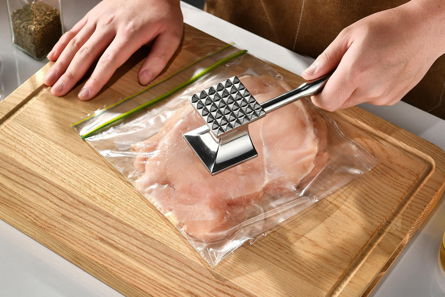 Heavy Duty Meat Tenderizer Tool, Stainless Steel Mallet & Kitchen Hammer Pounder, Mirror Polished Double Sided Tenderizing Mallet for Chicken, Steak & Beef - Dishwasher Safe