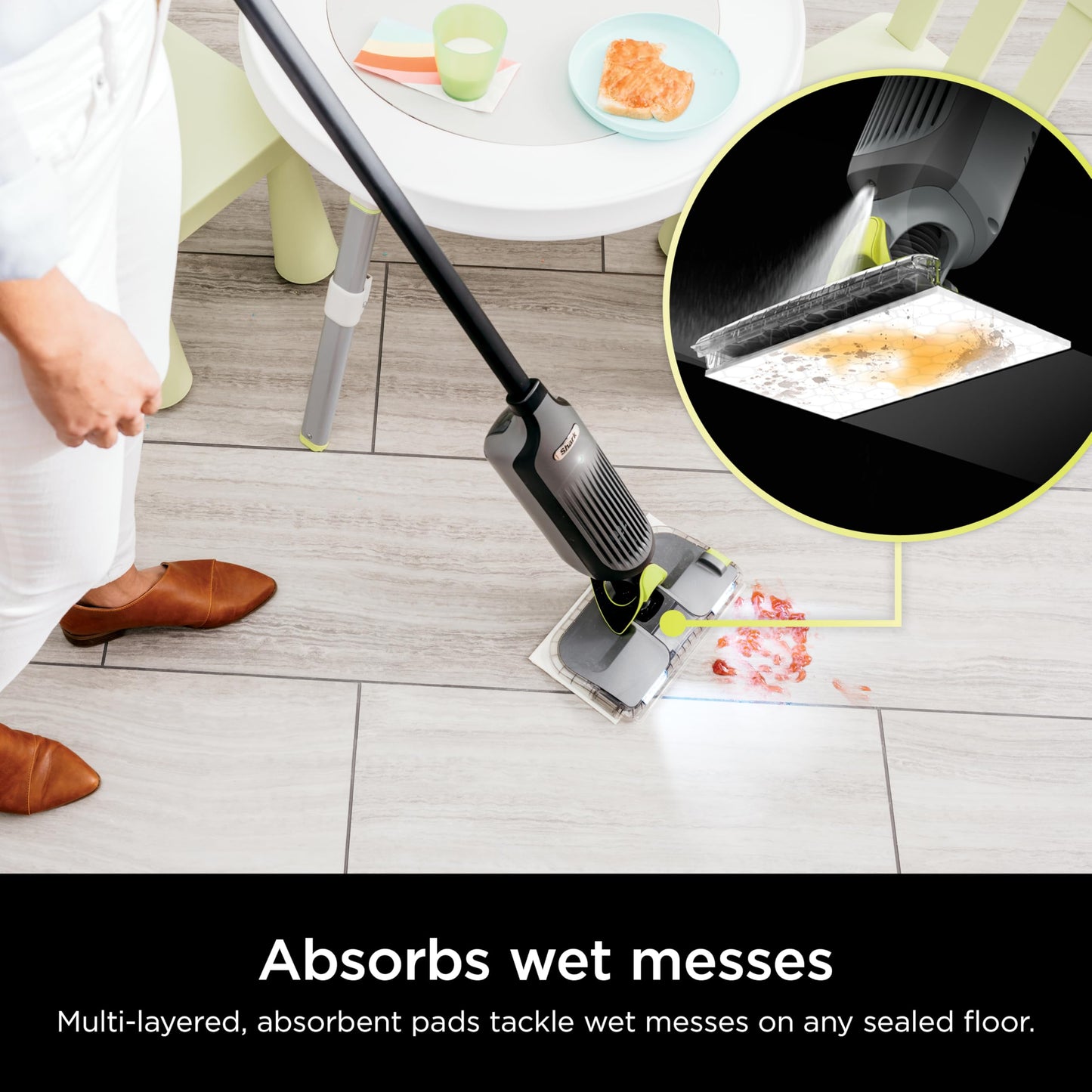Shark VACMOP Cordless Hard Floor Cleaner, Vacuum and Spray Mop, Powerful Suction, Lightweight, LED Headlights, Includes 4 Disposable Pads, 12oz Multi-Surface Cleaning Solution, Gray, VM252