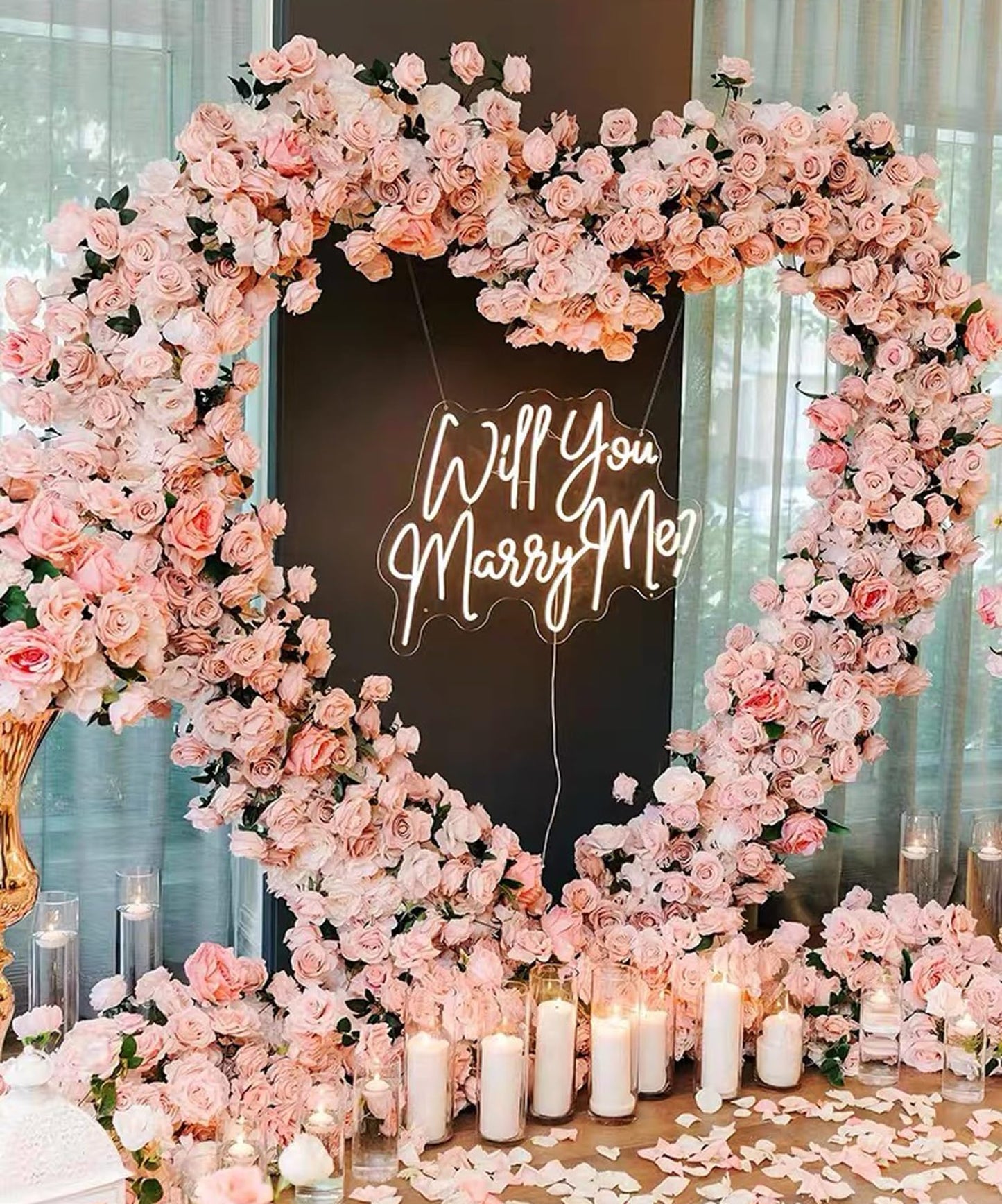 Heart Shaped Balloon Arch Stand for Proposal, 6.7FT Large Metal Heart Arch Frame for Wedding Backdrop, Love Flower Arch Decor for Engagement Party Display (Gold)
