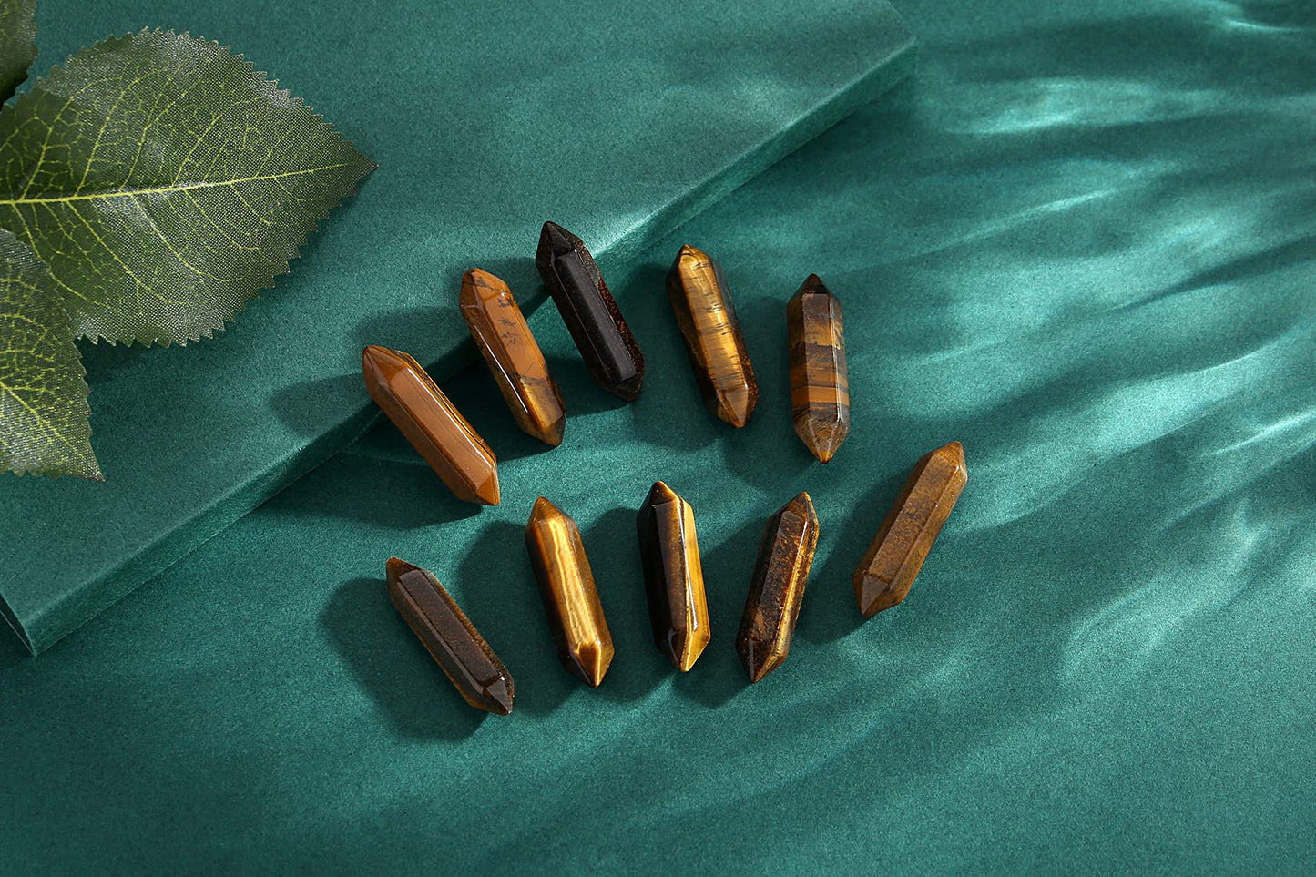 10 PCS Tigers Eye Healing Crystals Wands Polished Tumbled Stones Bulk Natural Hexagonal Pointed Reiki Energy Balancing Meditation Therapy Chakra Wand Set Christmas Gift