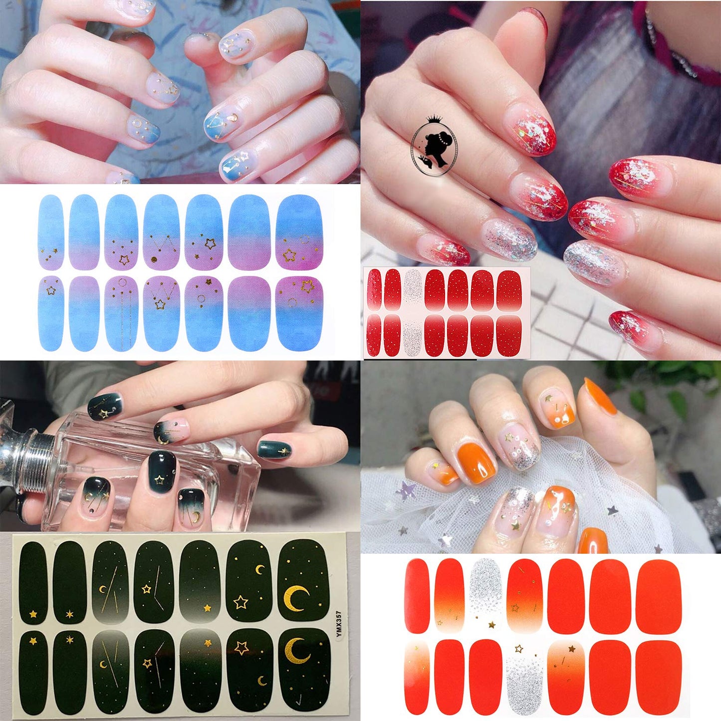 SILPECWEE 30 Sheets Adhesive Nail Polish Strips Wraps 1Pc Nail File Marbling Ombre Design Nail Art Stickers Decals Manicure Kit for Women